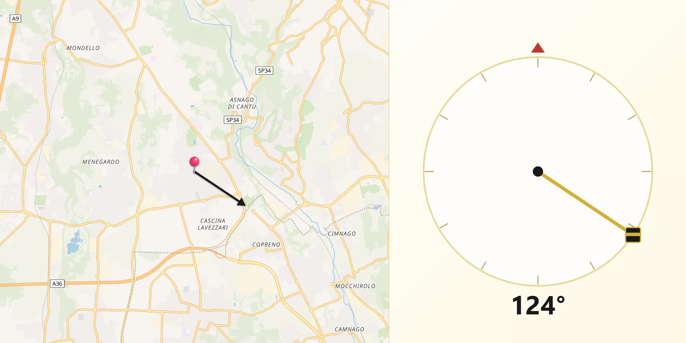 Direzione della Qibla da Cermenate