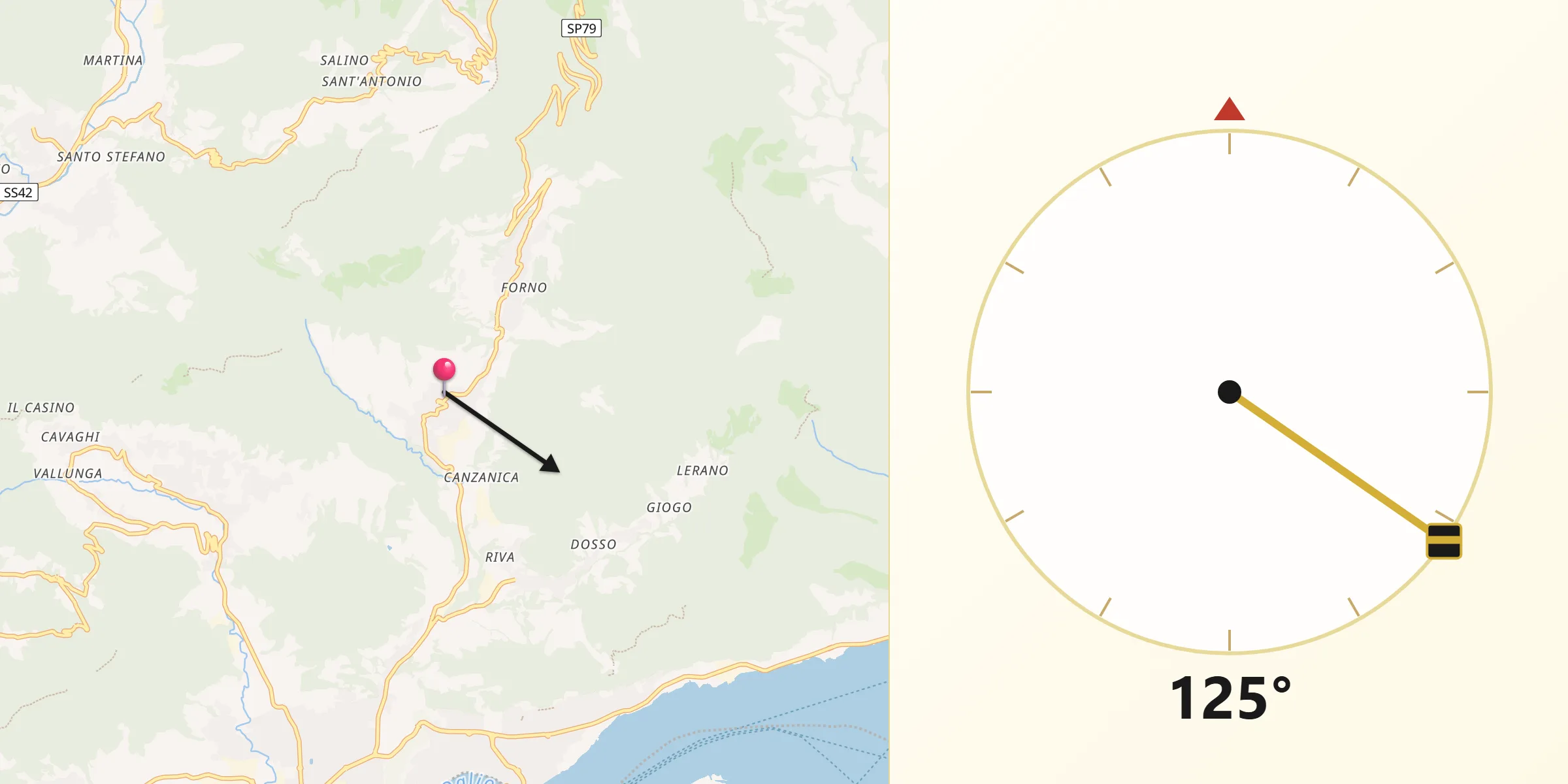 Direzione della Qibla da Adrara San Martino