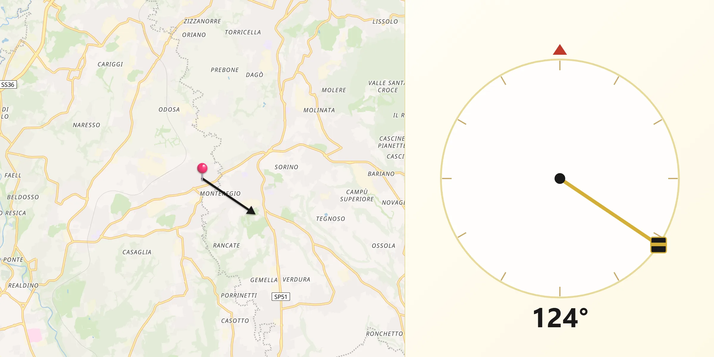 Direzione della Qibla da Besana in Brianza