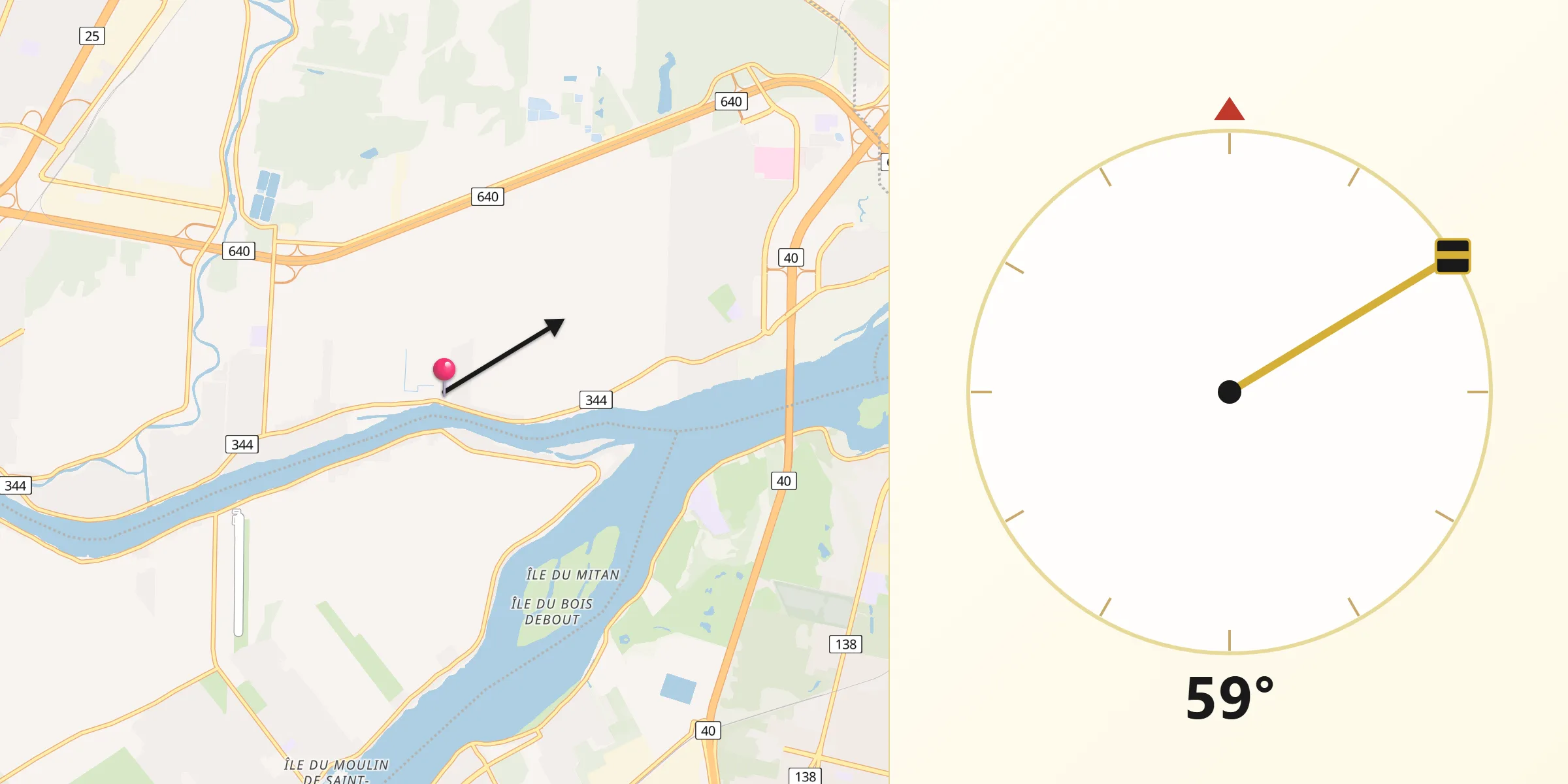 Qibla Direction from Saint-Charles