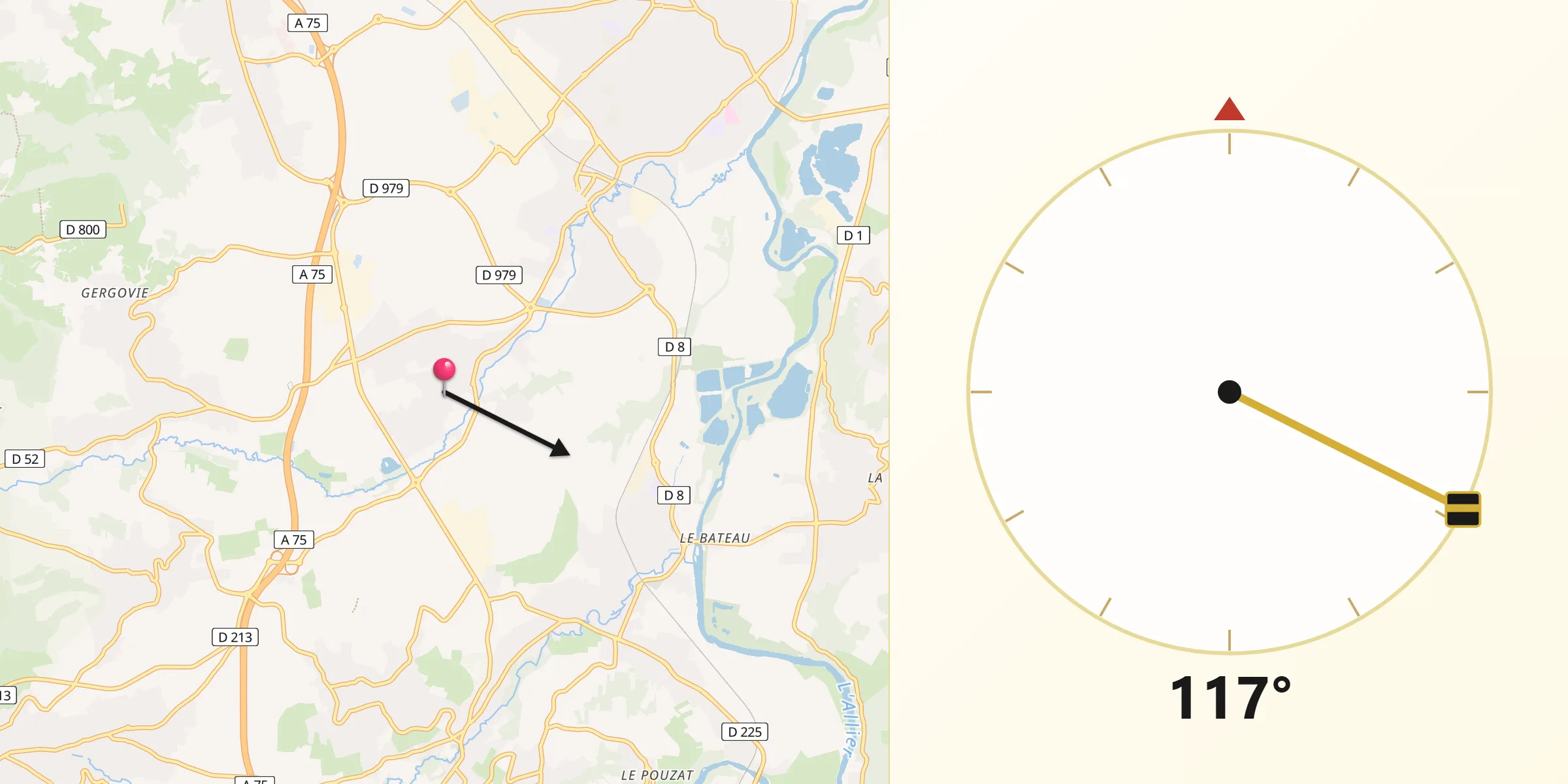 Direction vers la Qibla depuis Orcet