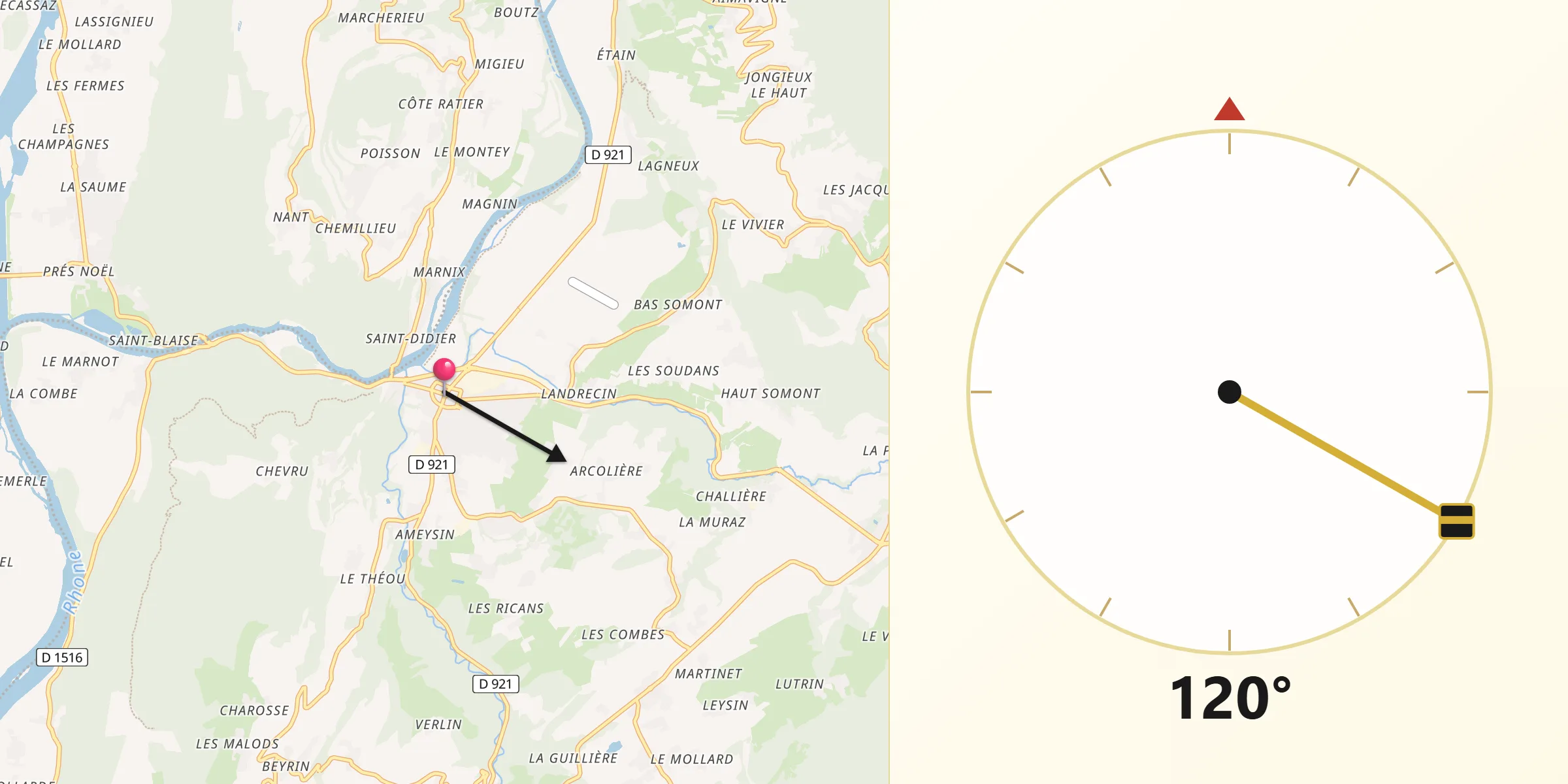 Direction vers la Qibla depuis Yenne