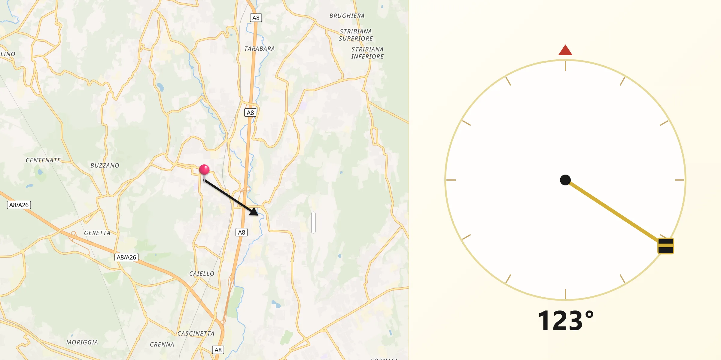 Direzione della Qibla da Jerago Con Orago