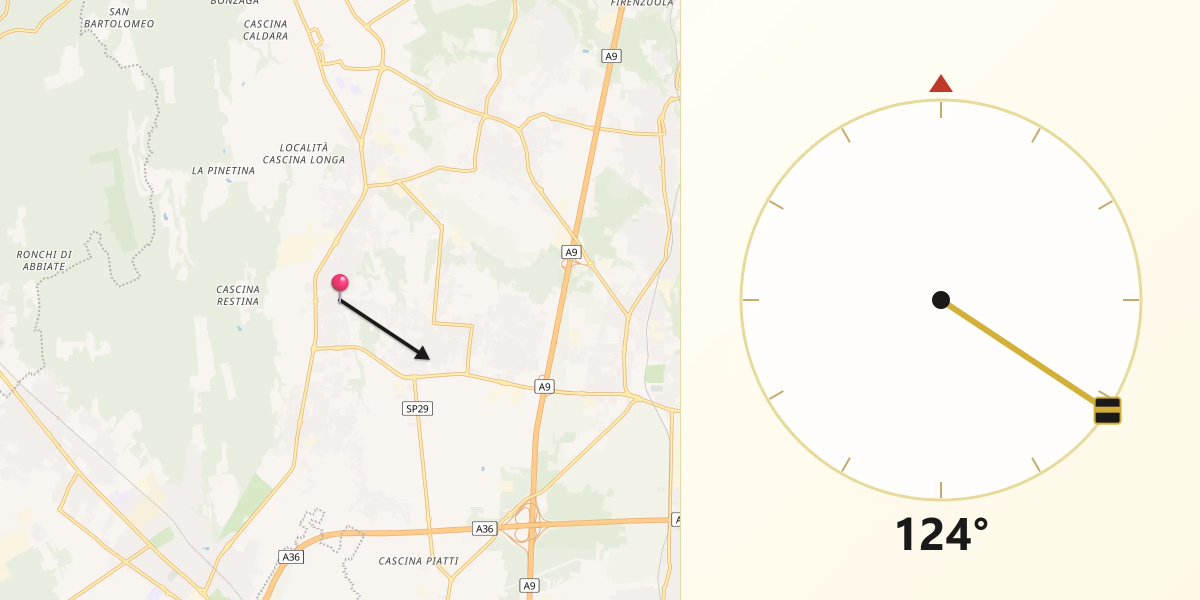 Direzione della Qibla da Lurago Marinone