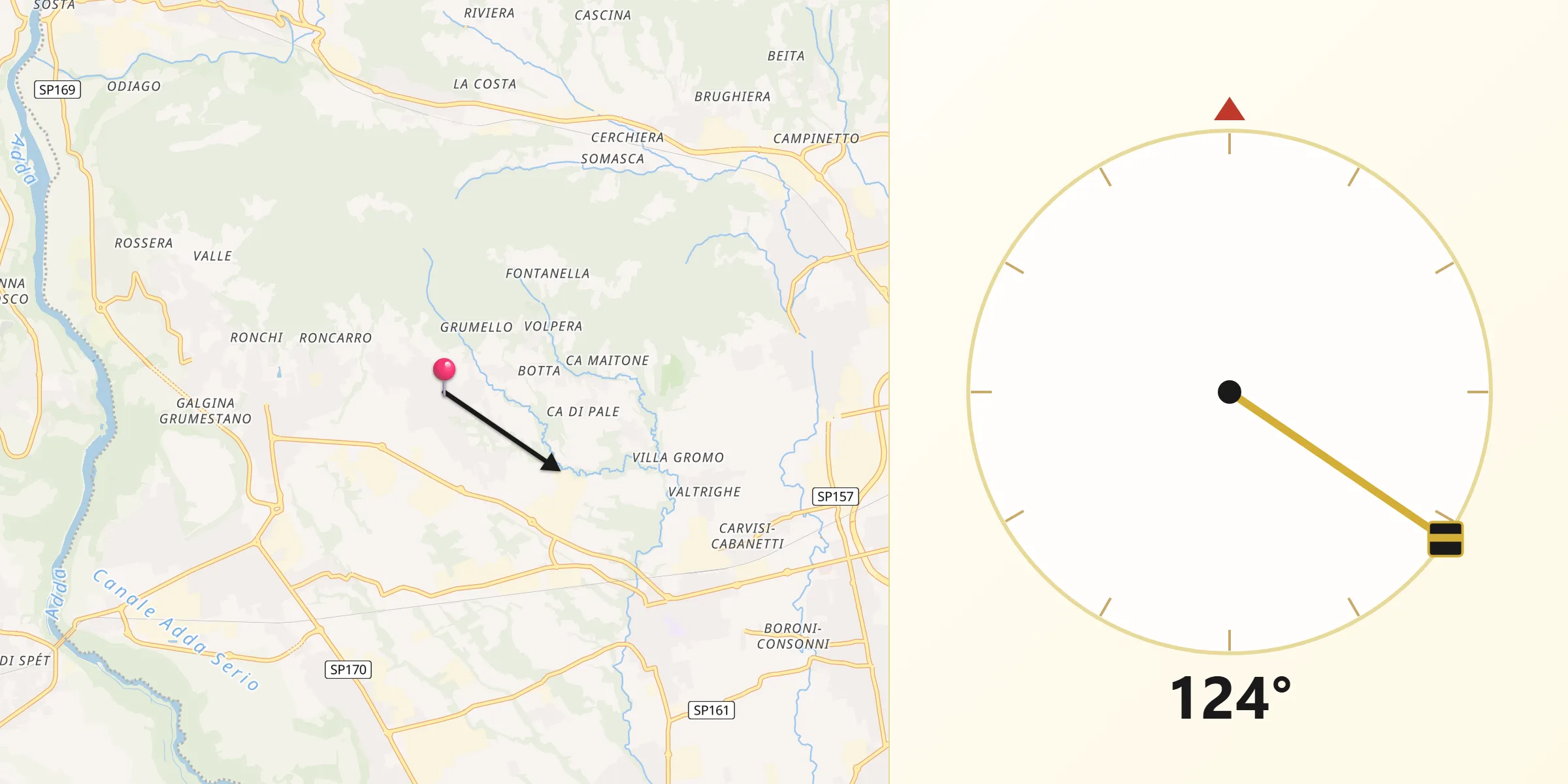 Direzione della Qibla da Piazza Caduti