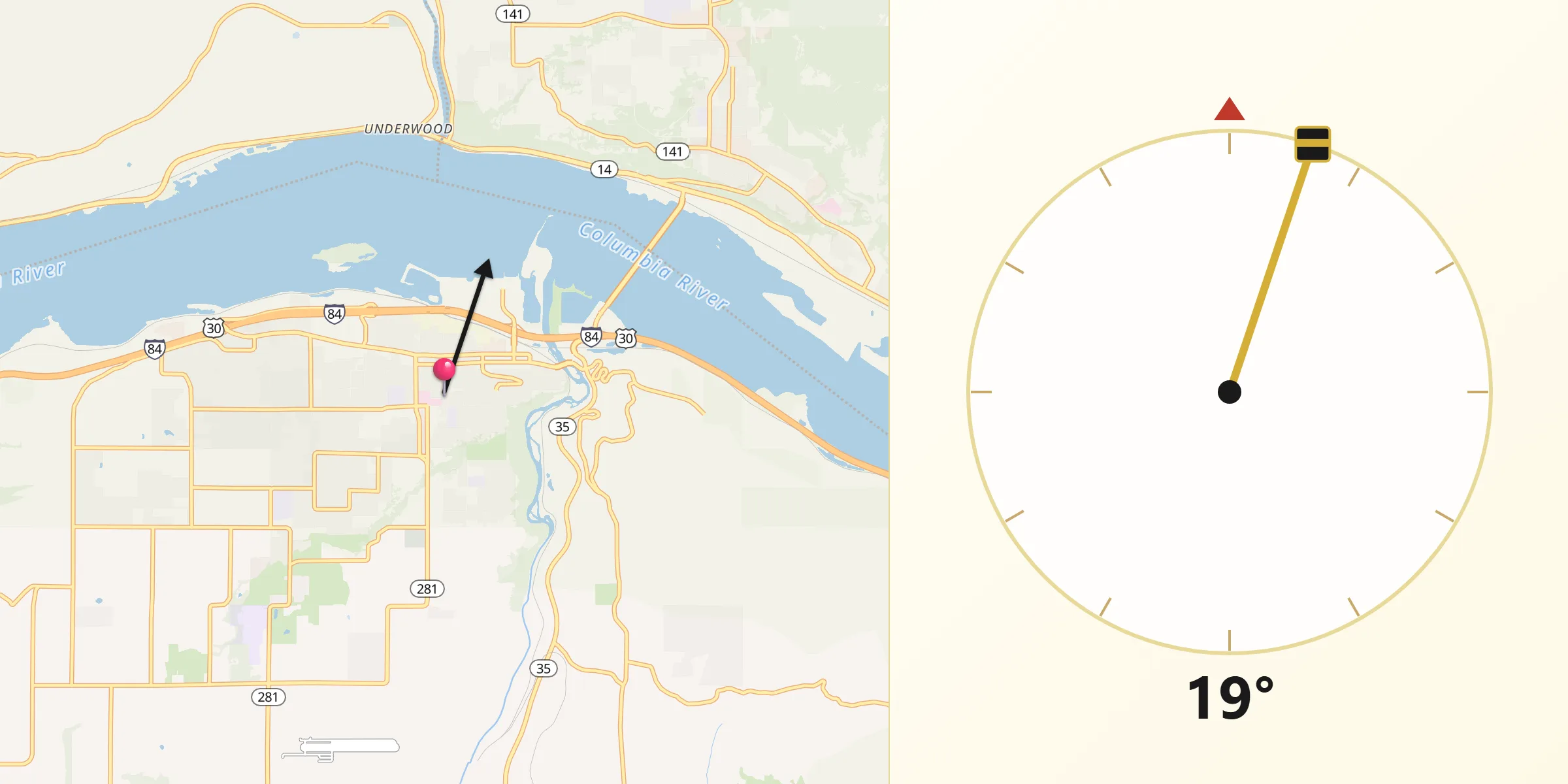 Qibla Direction from Hood River