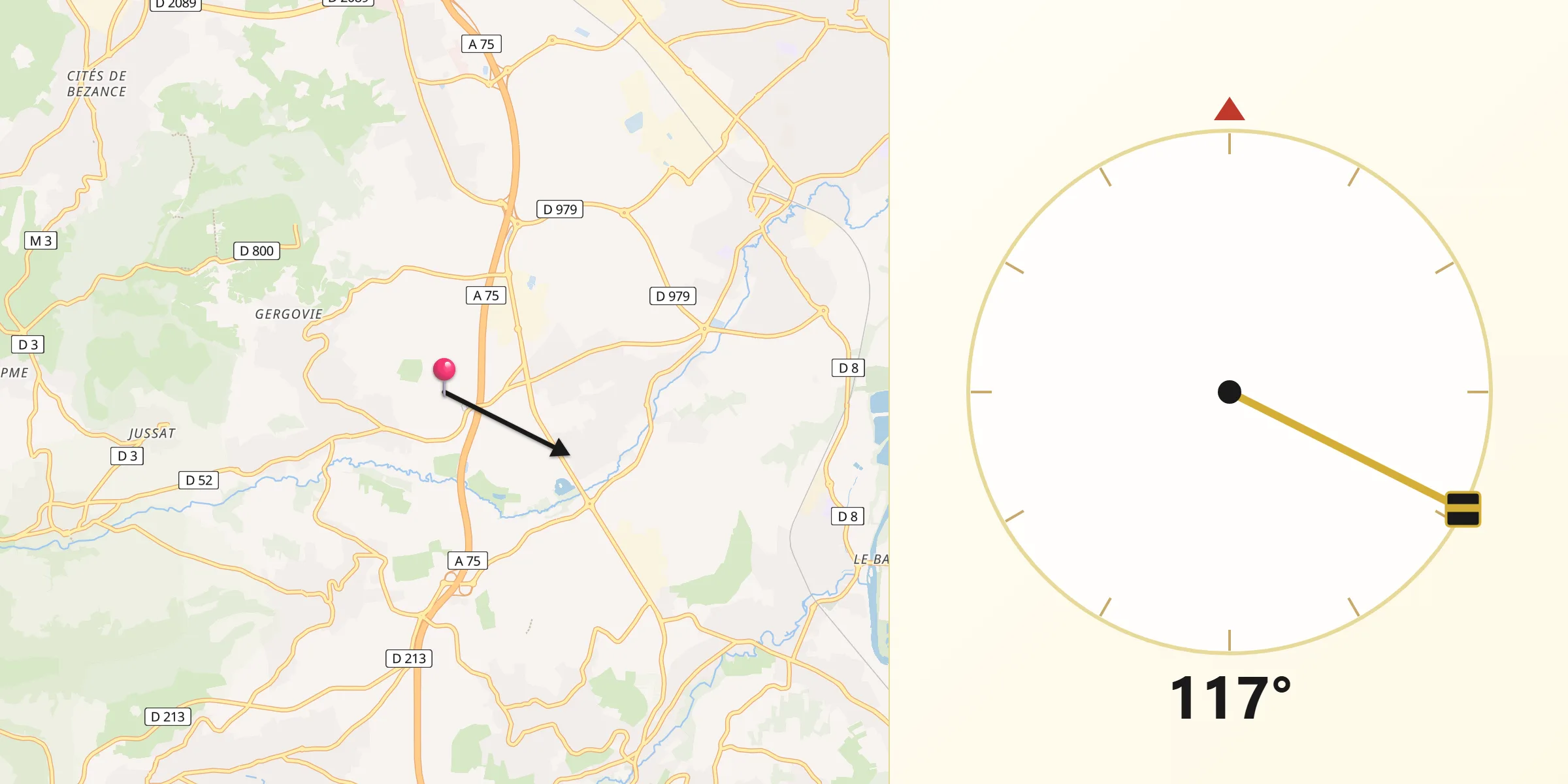 Direction vers la Qibla depuis Département du Puy-de-Dôme