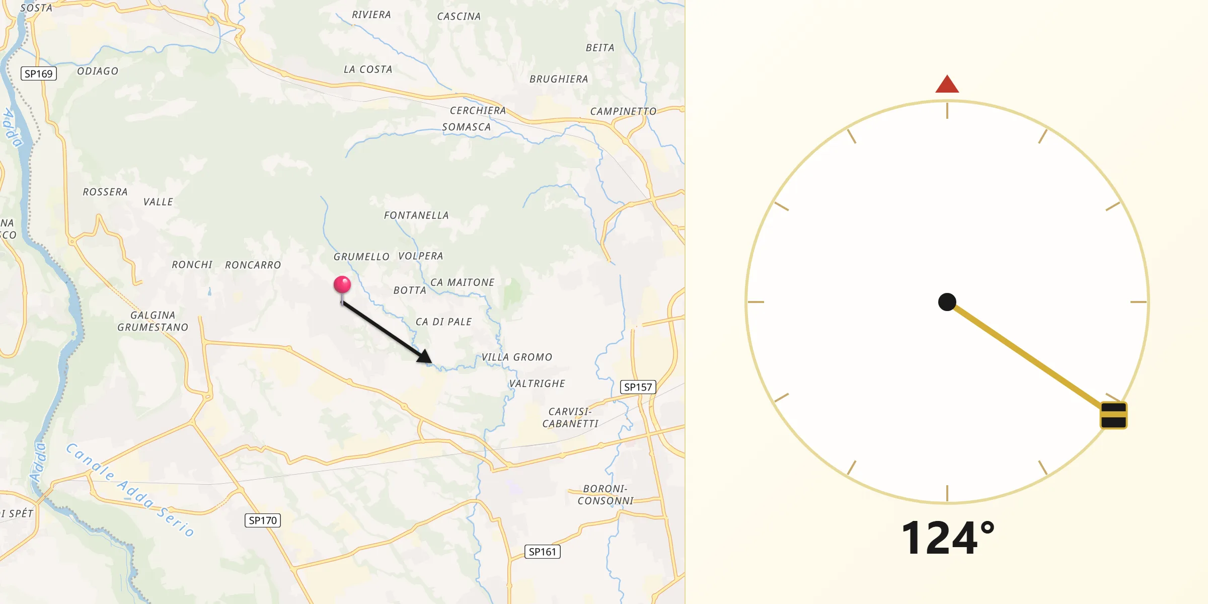 Direzione della Qibla da Sotto il Monte Giovanni XXIII
