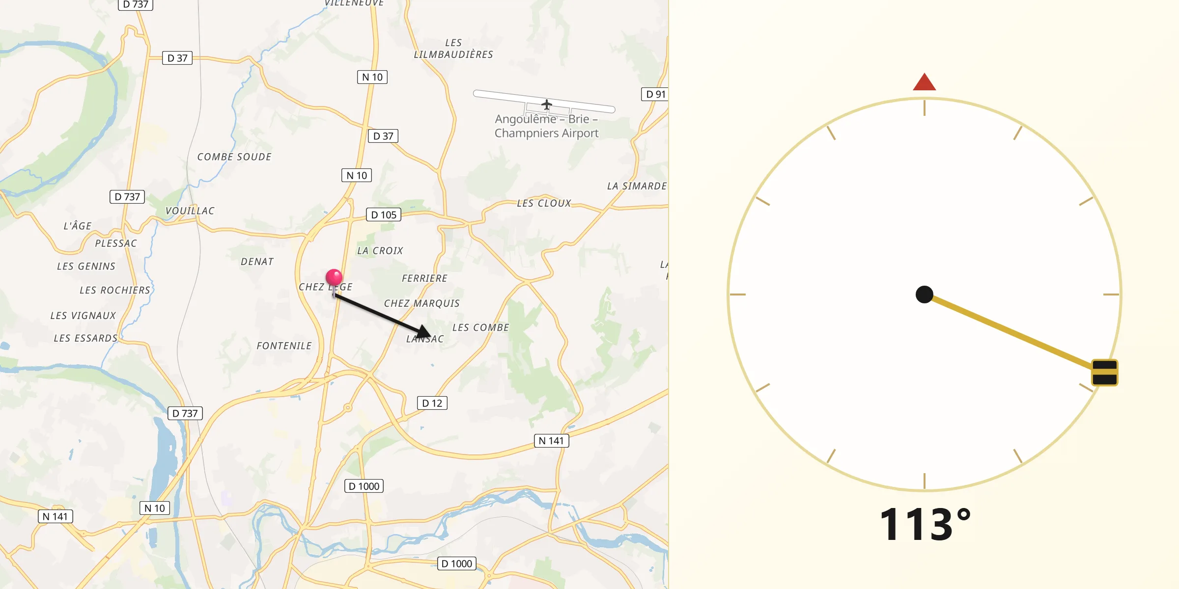 Direction vers la Qibla depuis Charente