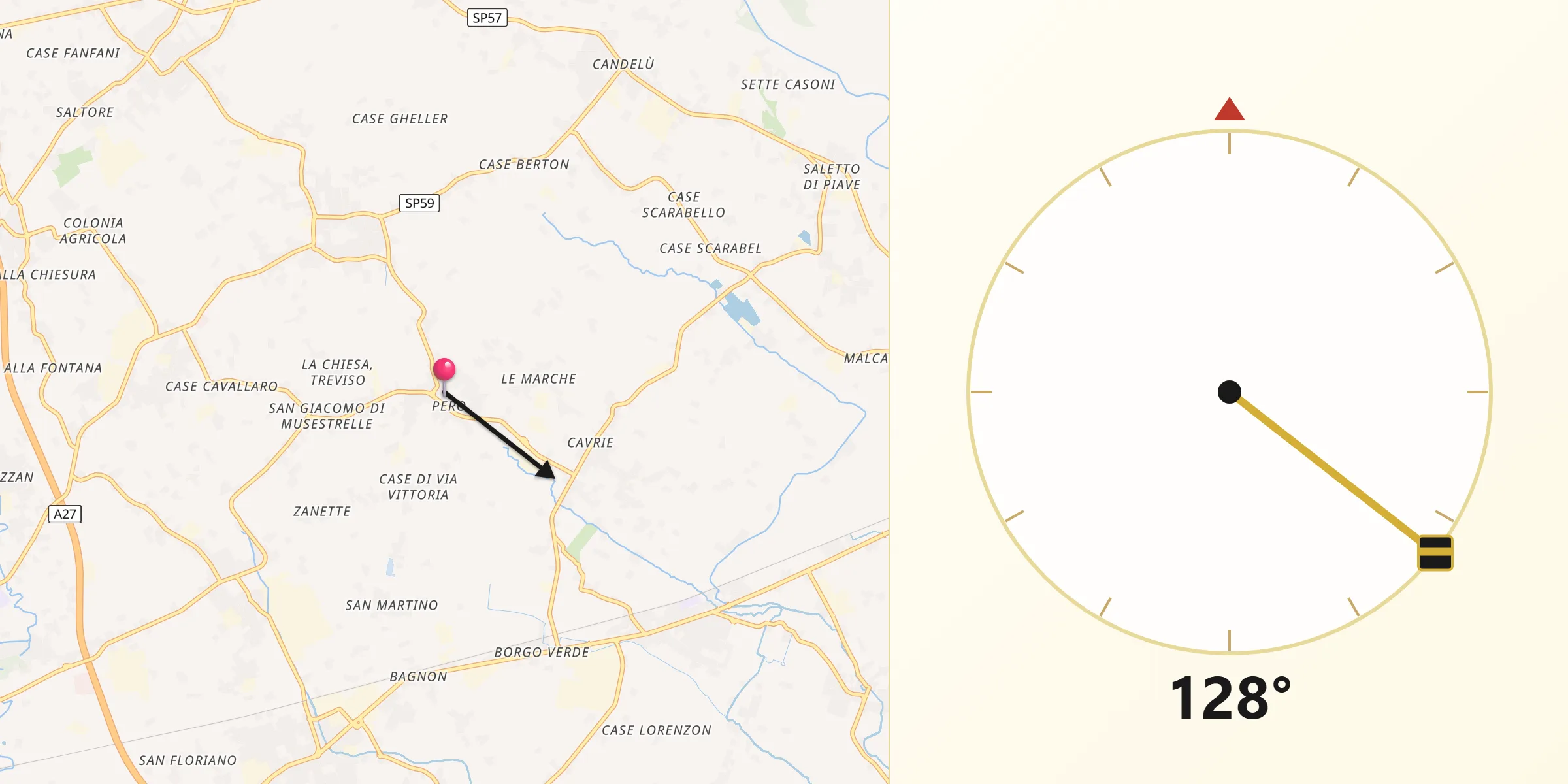 Direzione della Qibla da Pero