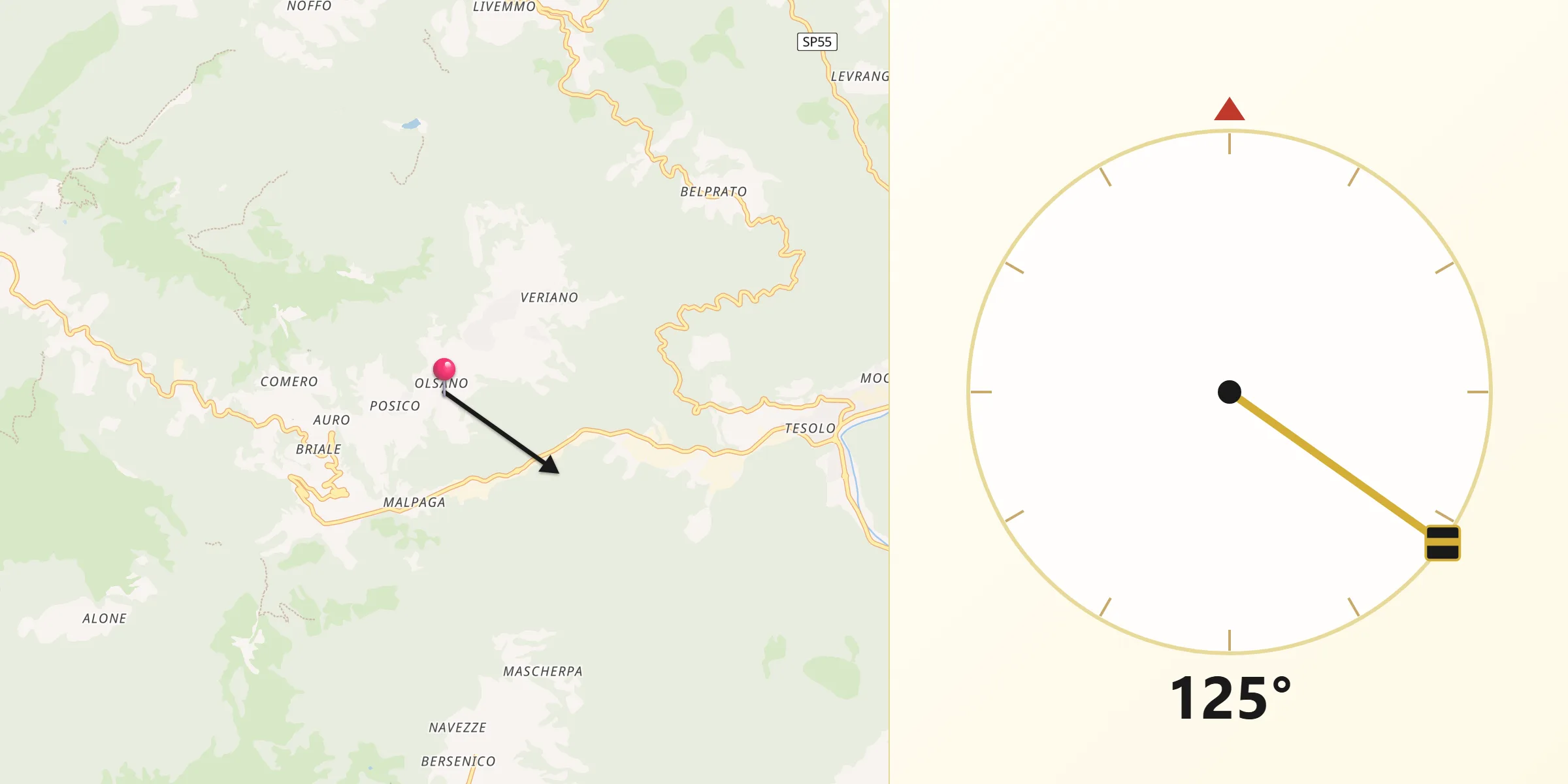 Direzione della Qibla da Provincia di Brescia