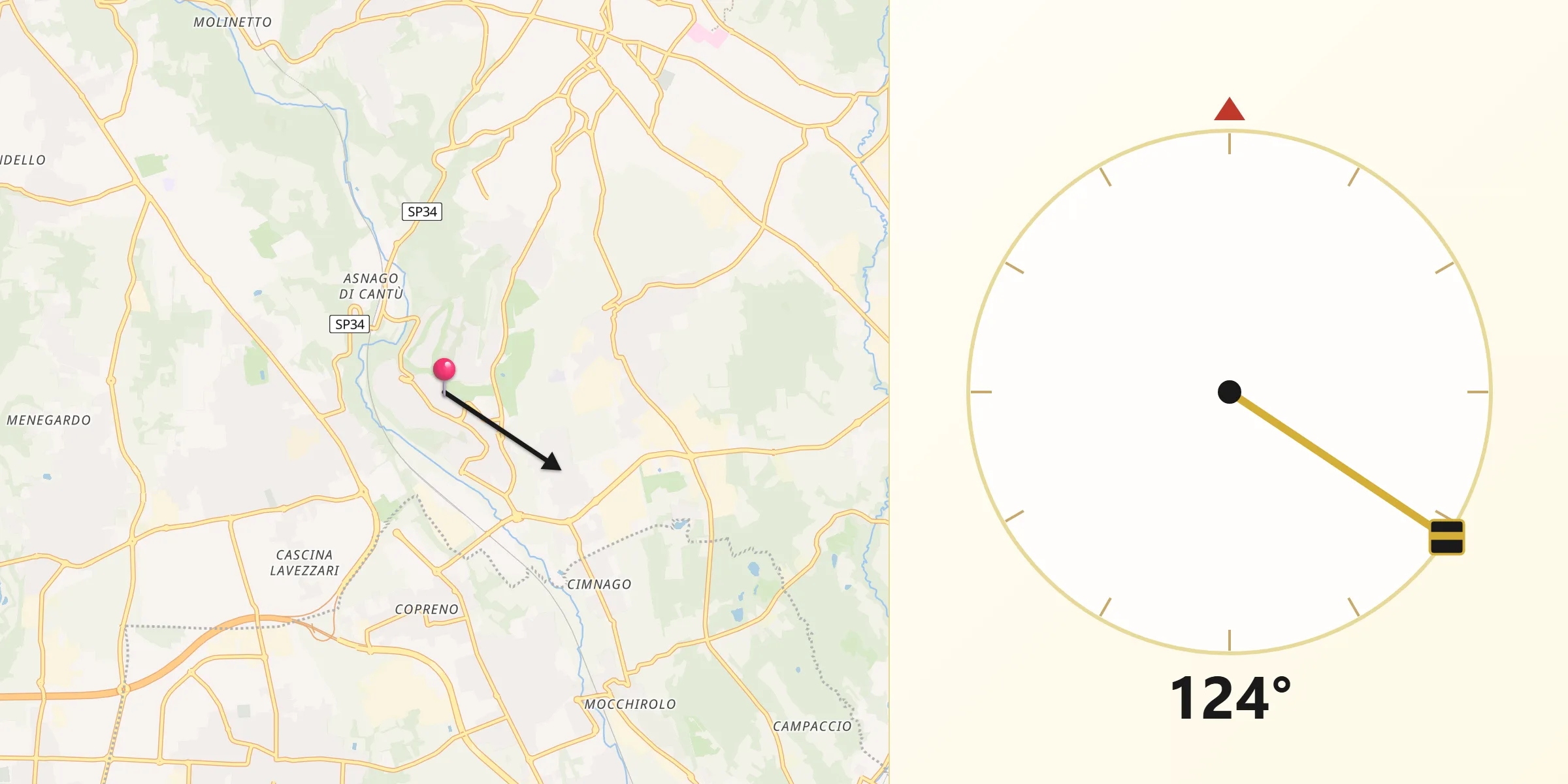 Direzione della Qibla da Carimate
