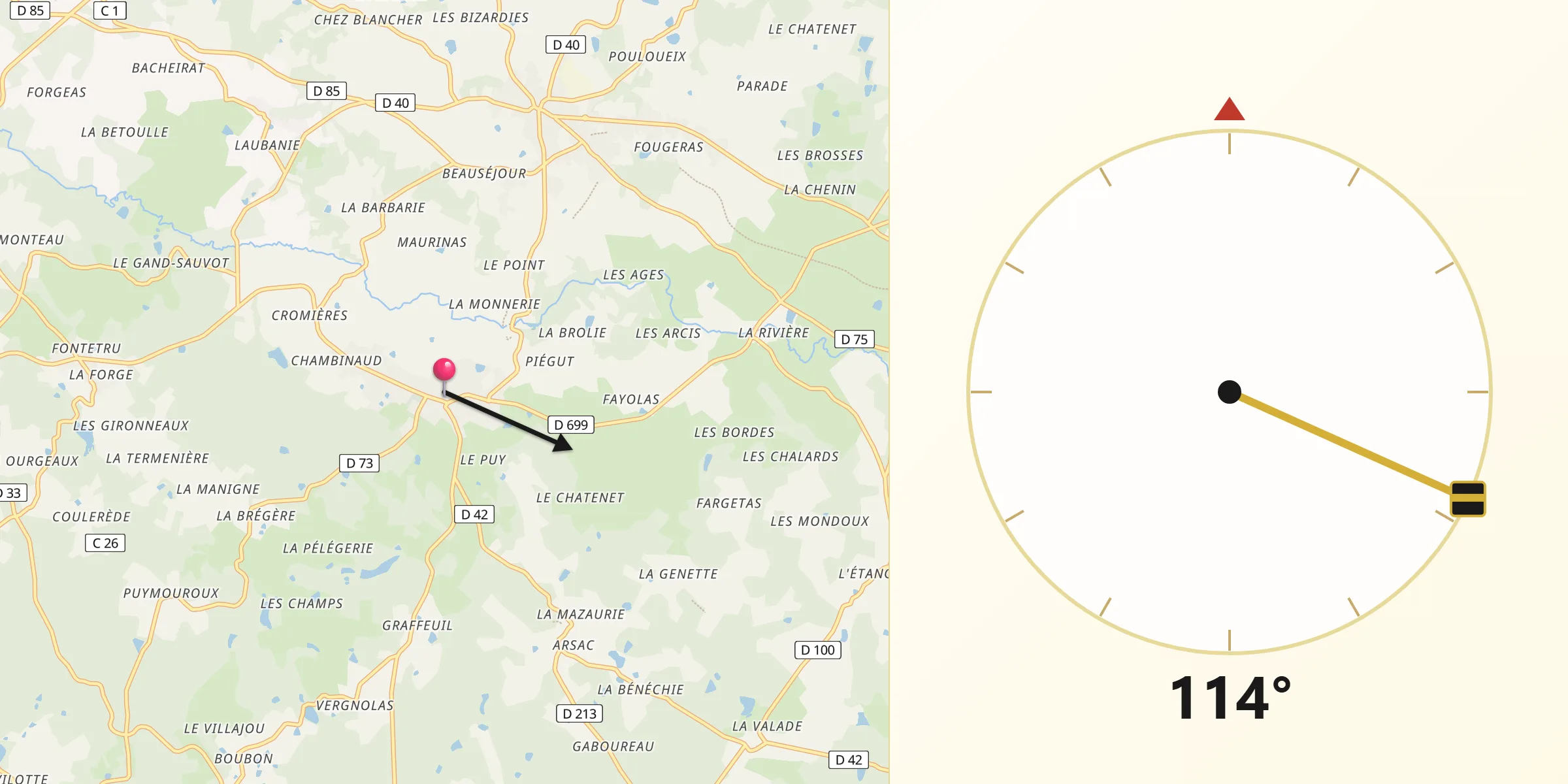 Direction vers la Qibla depuis Cussac