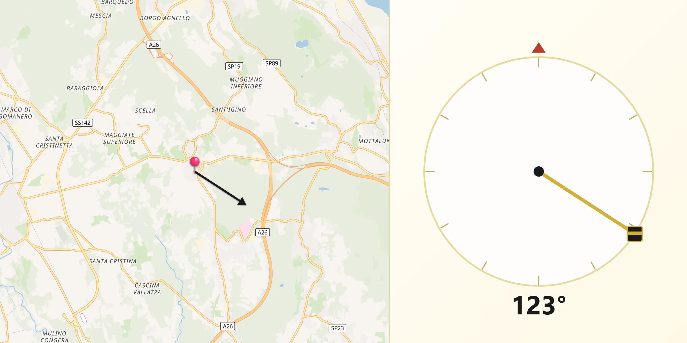 Direzione della Qibla da Gattico