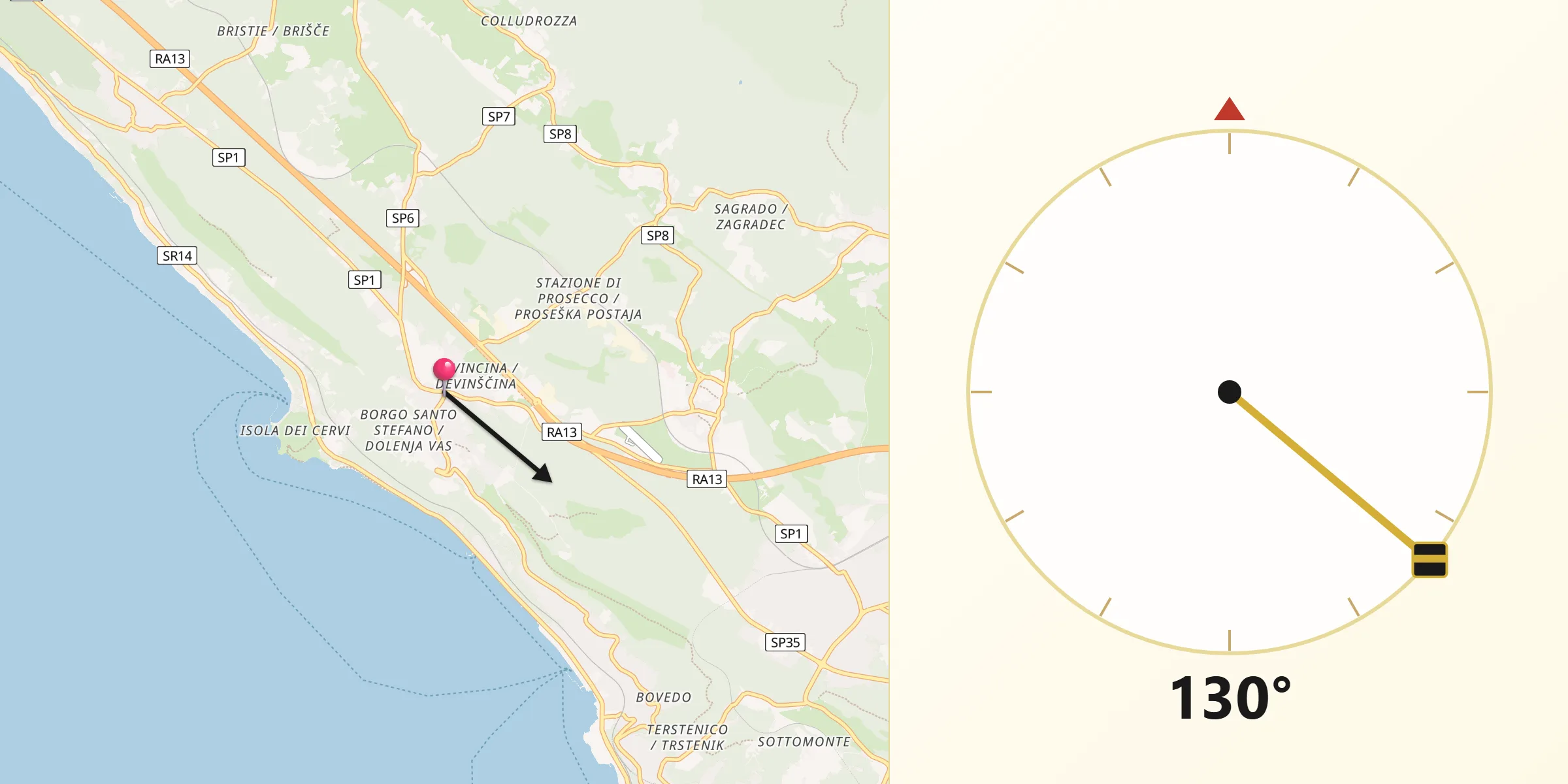 Direzione della Qibla da Prosecco-Contovello