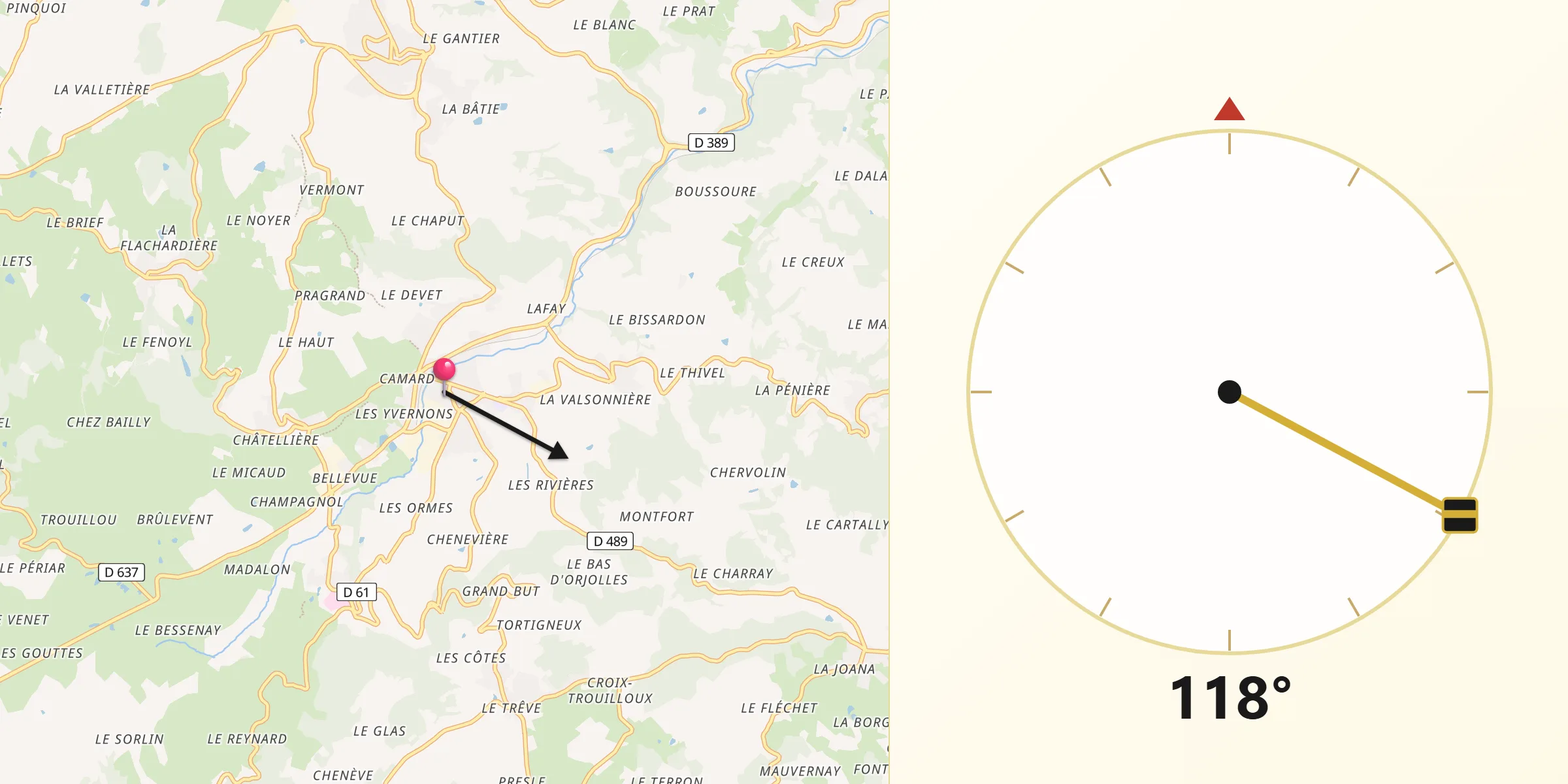 Direction vers la Qibla depuis Sainte-Foy-l’Argentière