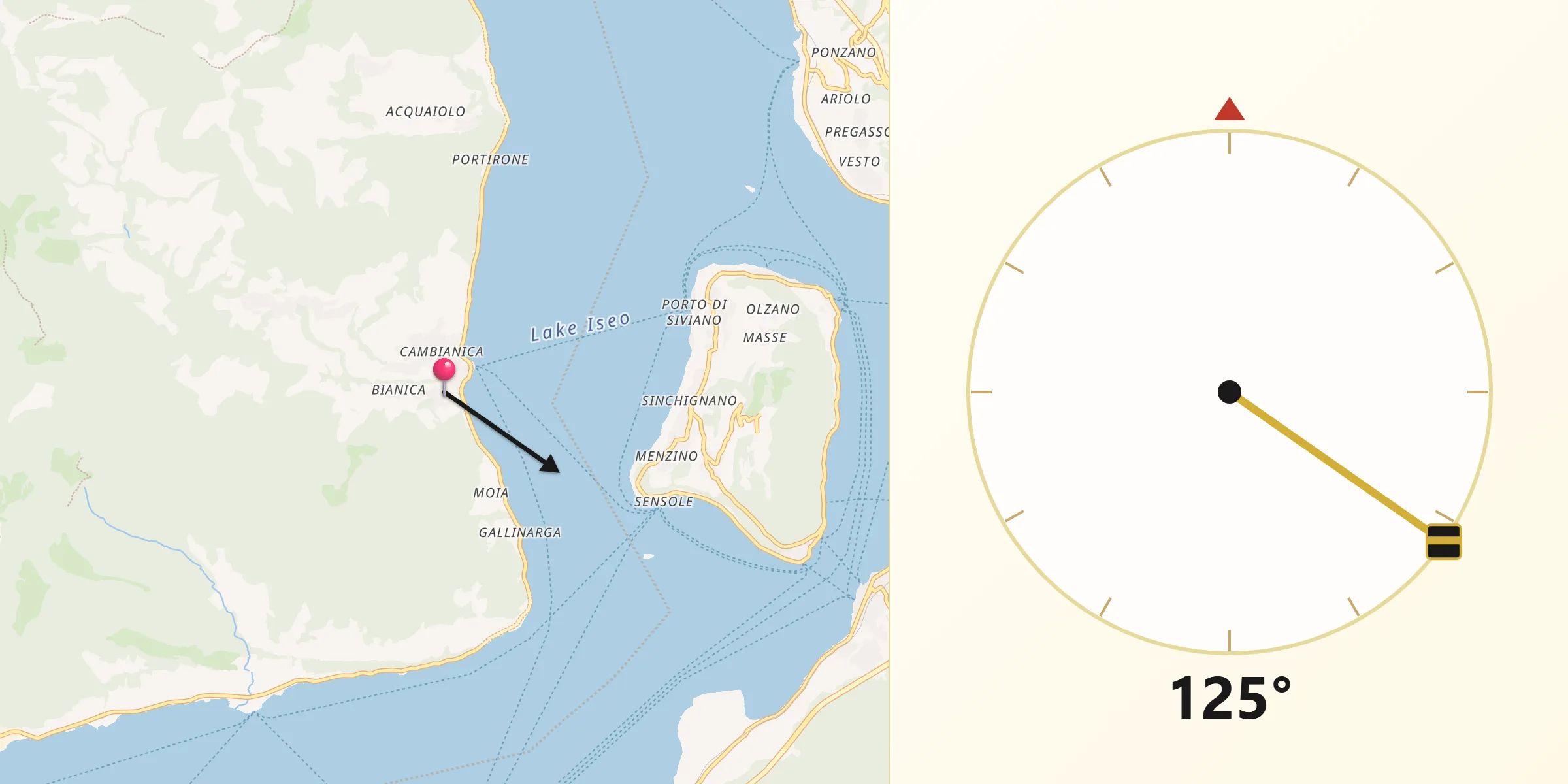 Direzione della Qibla da Tavernola Bergamasca