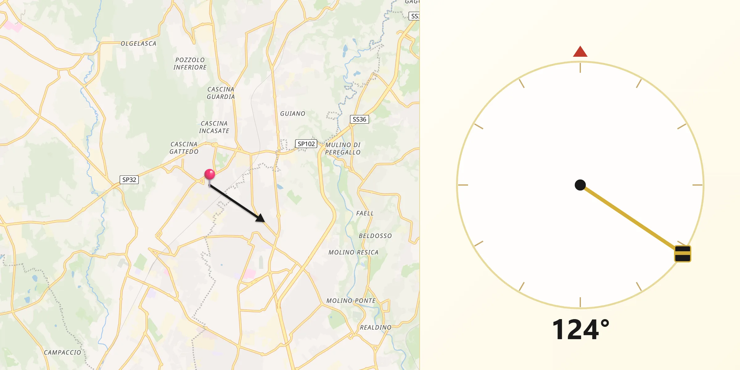 Direzione della Qibla da Carugo