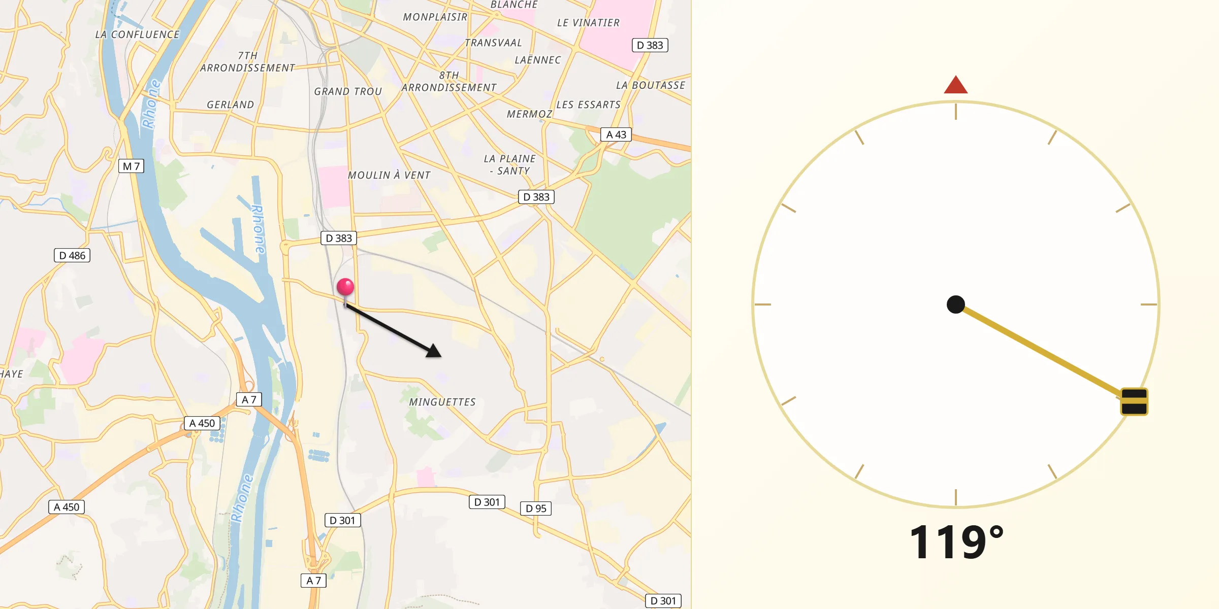 Direction vers la Qibla depuis Saint-Fons