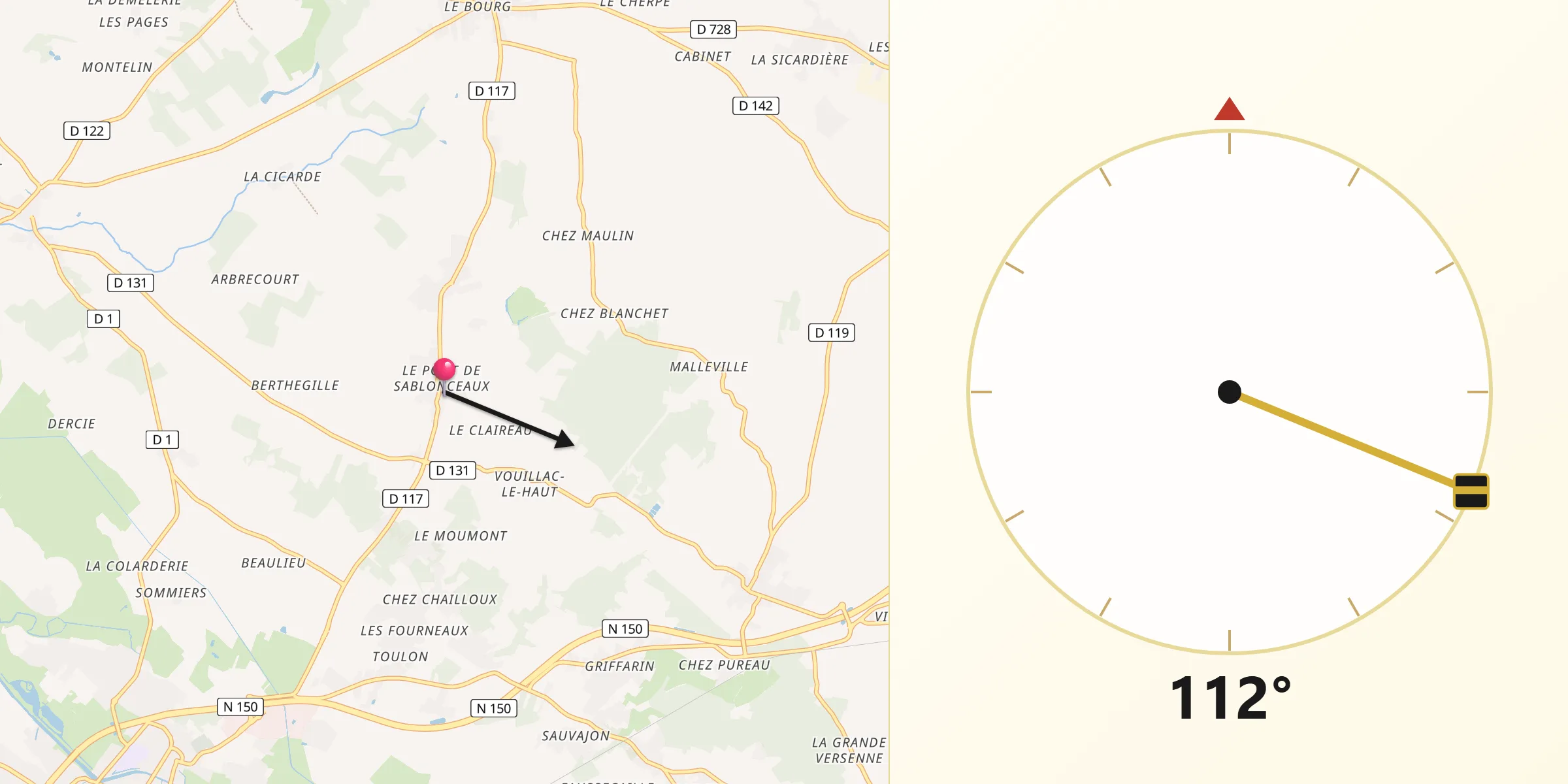 Direction vers la Qibla depuis Sablonceaux