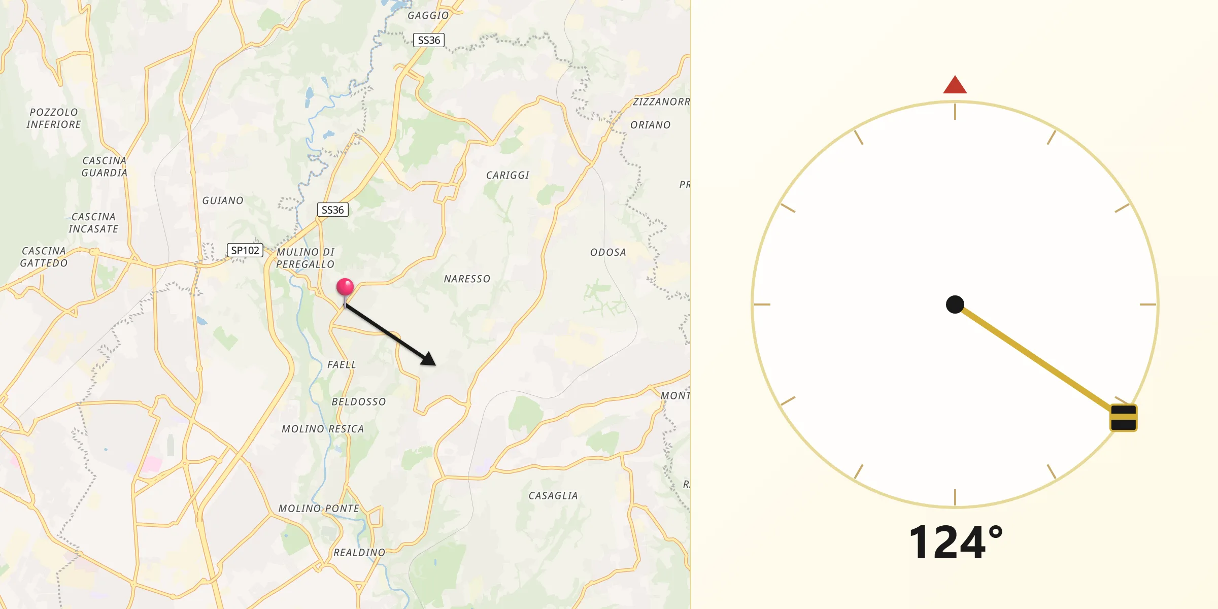 Direzione della Qibla da Briosco