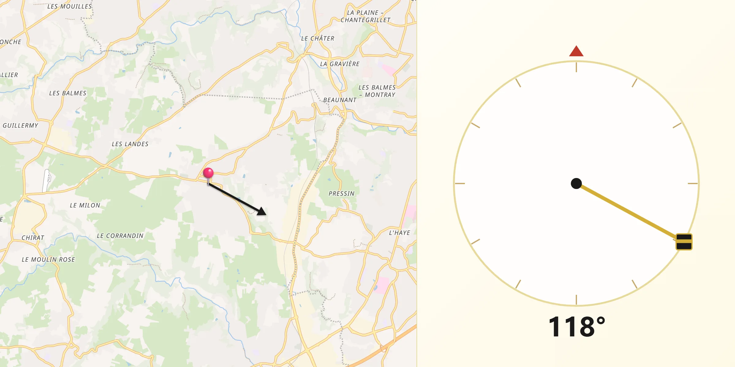 Direction vers la Qibla depuis Chaponost