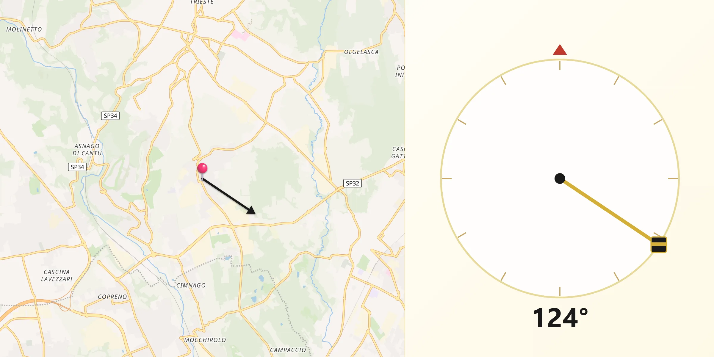 Direzione della Qibla da Figino Serenza