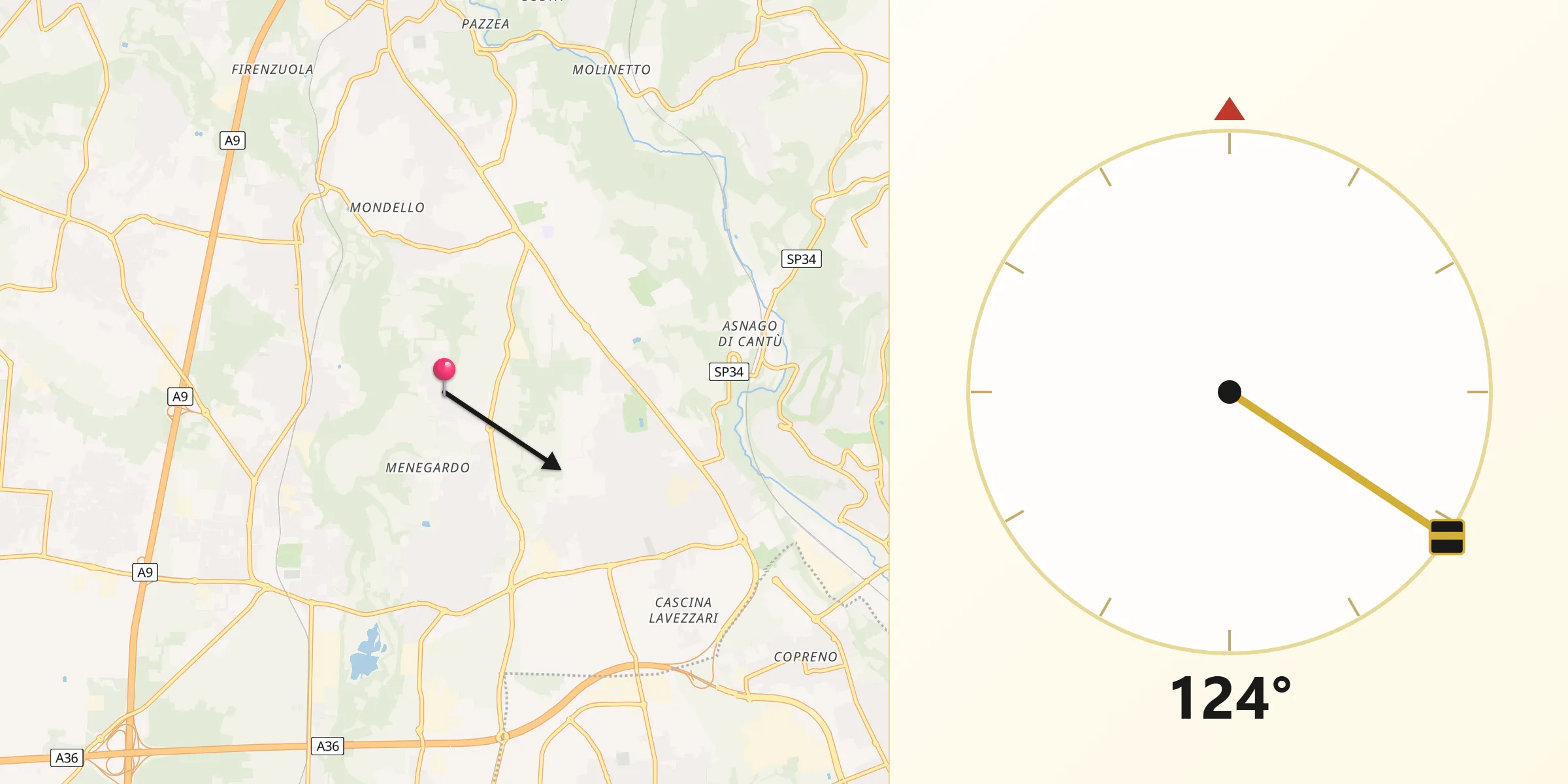 Direzione della Qibla da Puginate