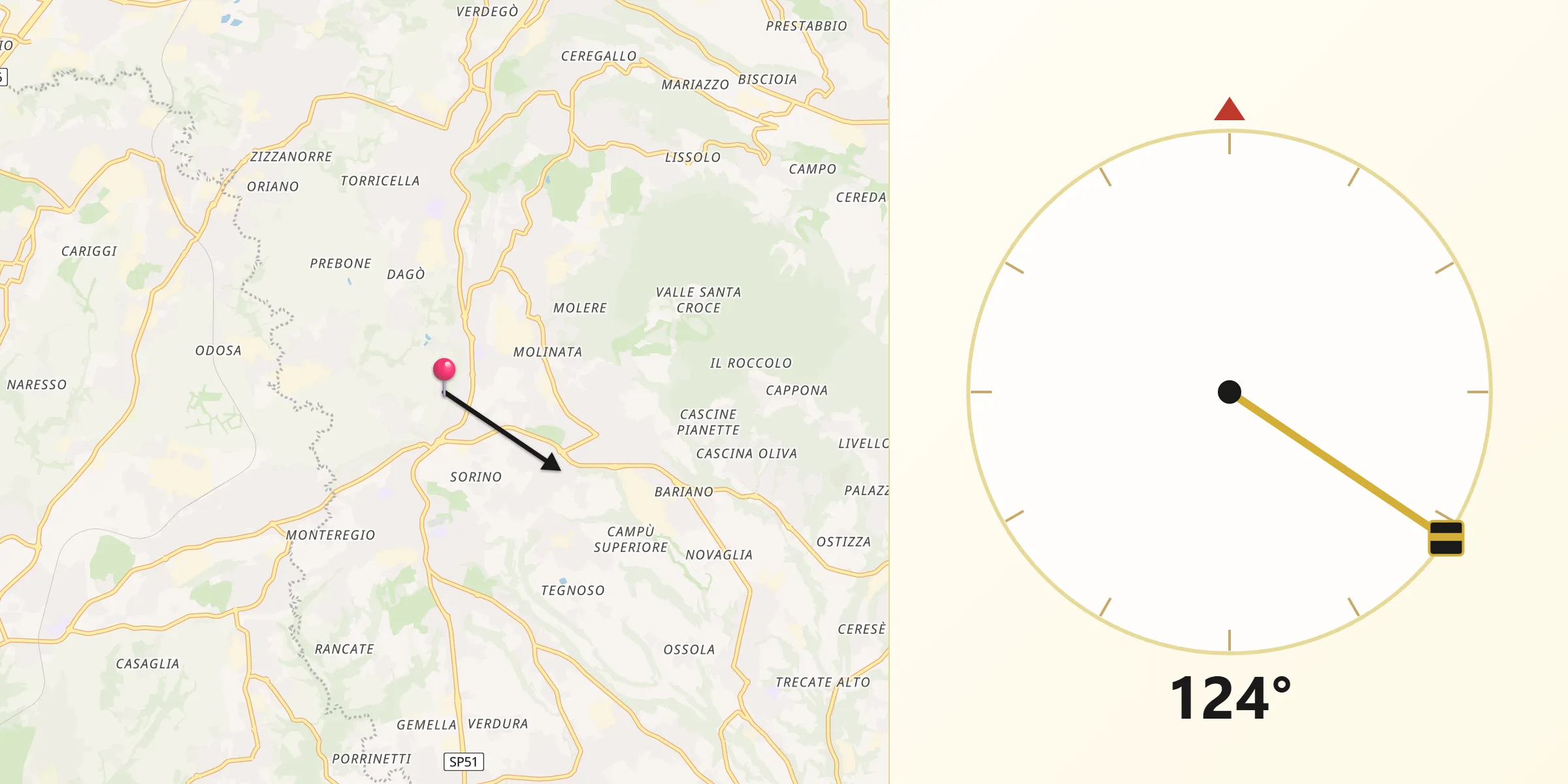 Direzione della Qibla da Monticello