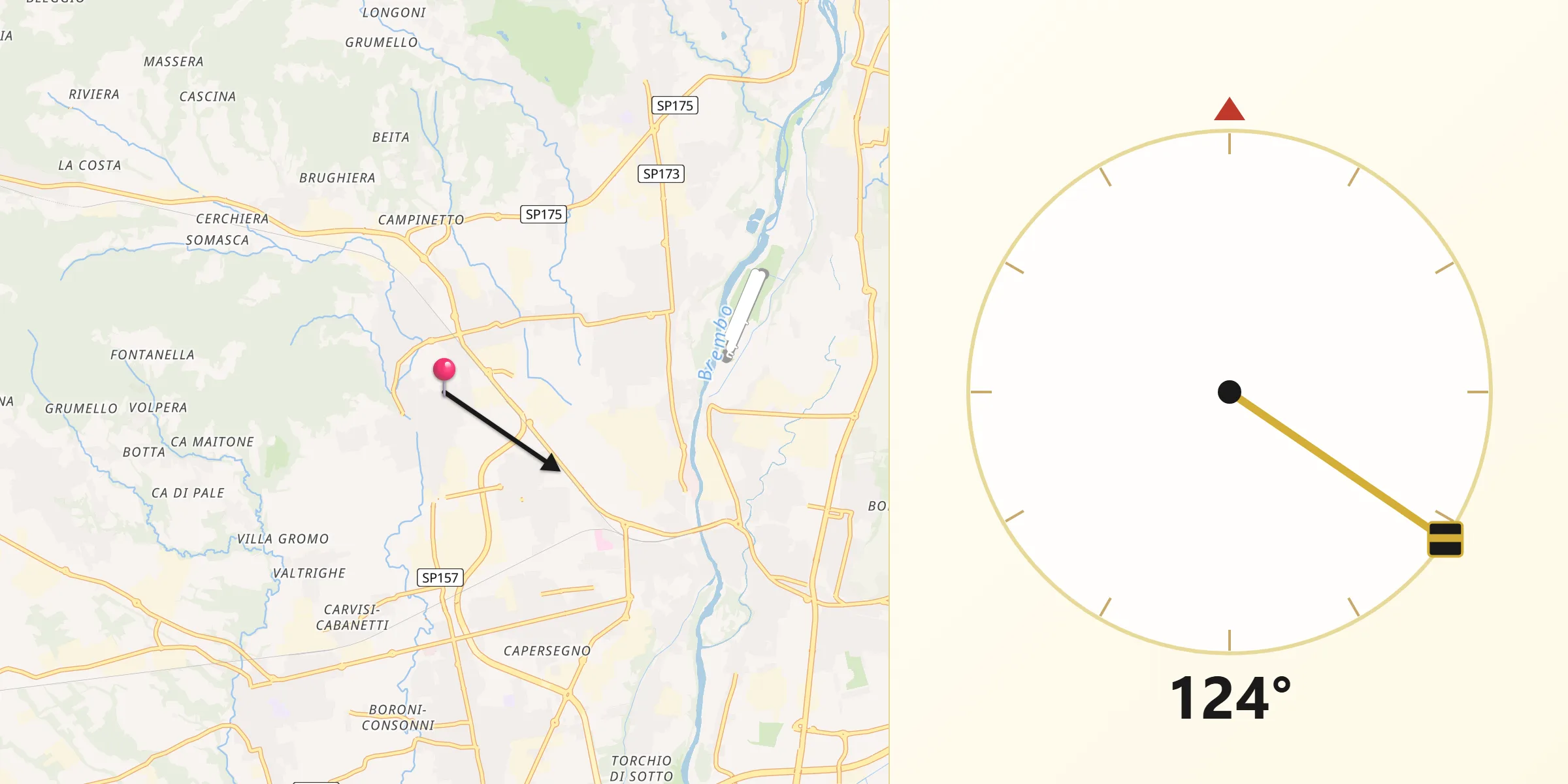 Direzione della Qibla da Mapello