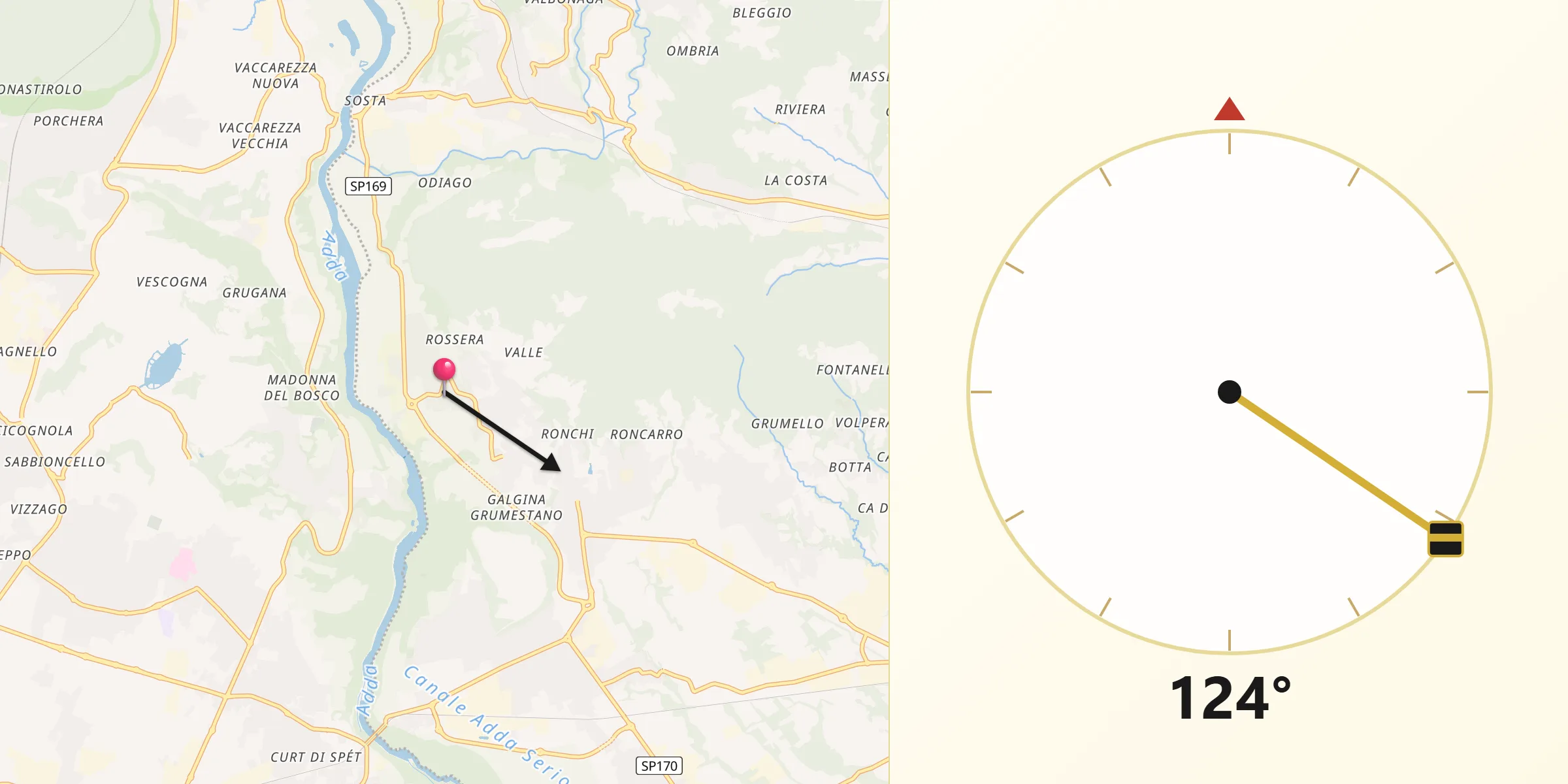 Direzione della Qibla da Villa d'Adda