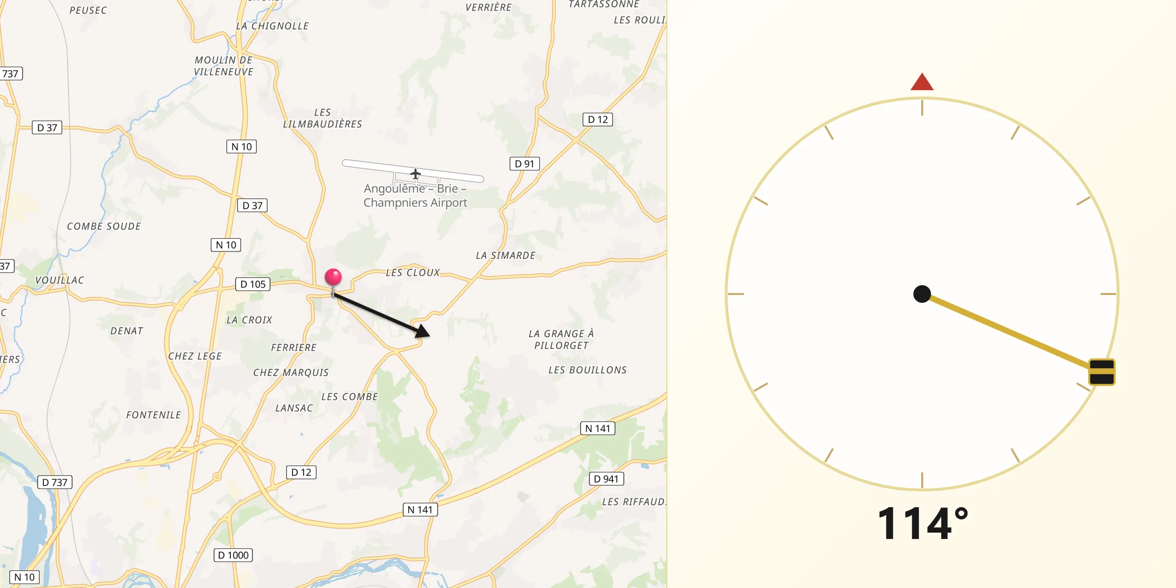 Direction vers la Qibla depuis Champniers