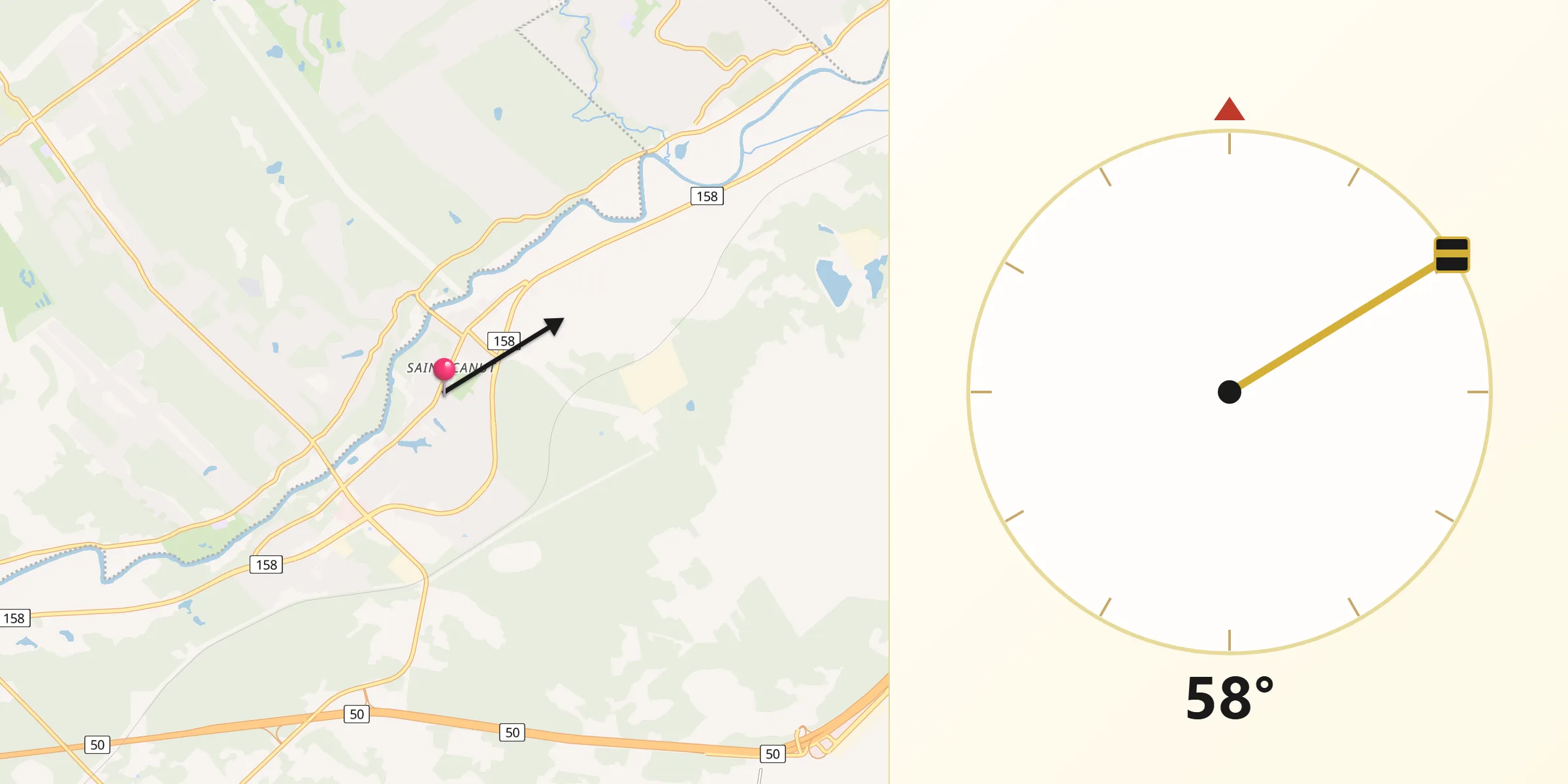 Qibla Direction from Saint-Canut