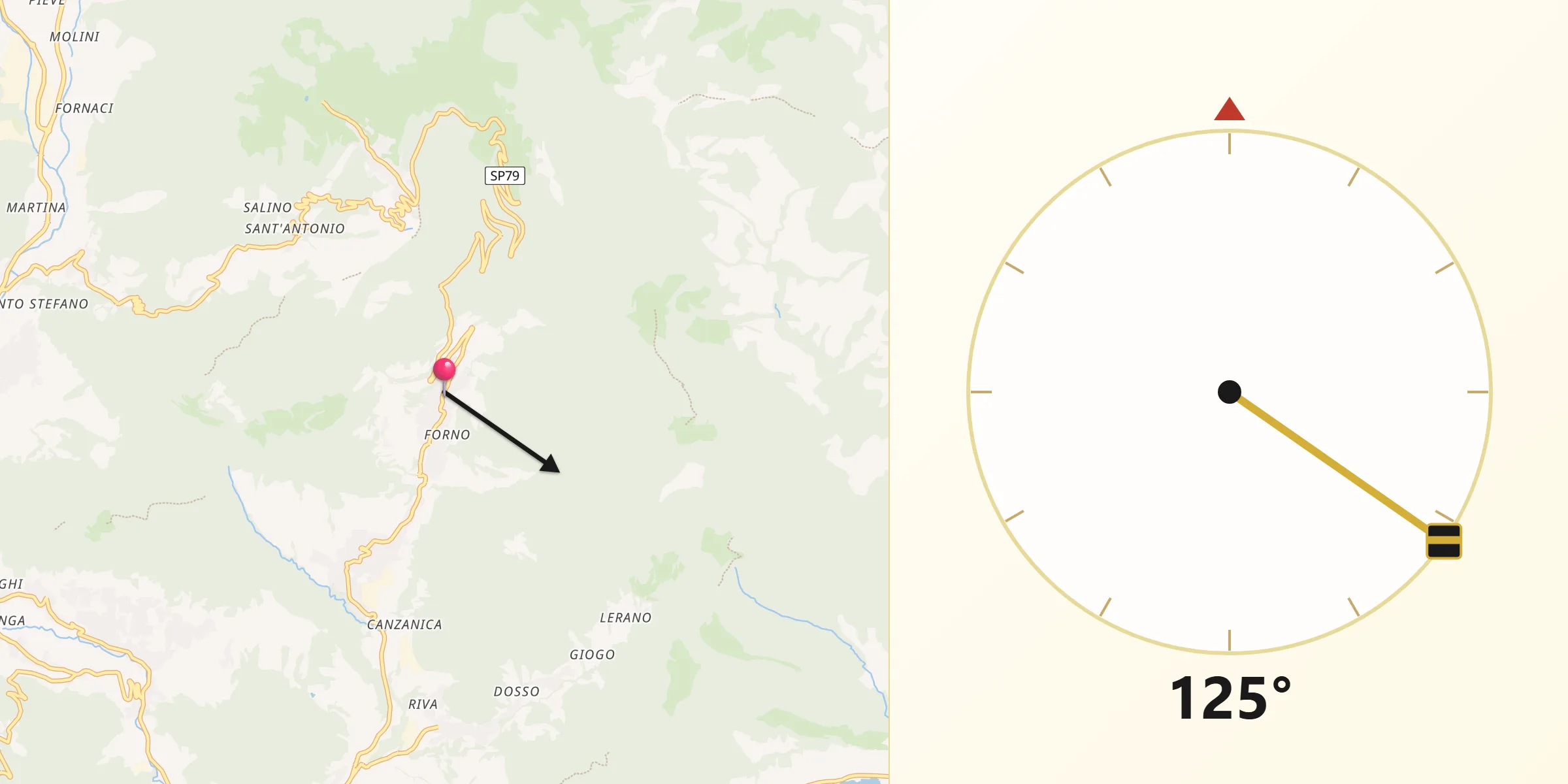 Direzione della Qibla da Adrara San Rocco