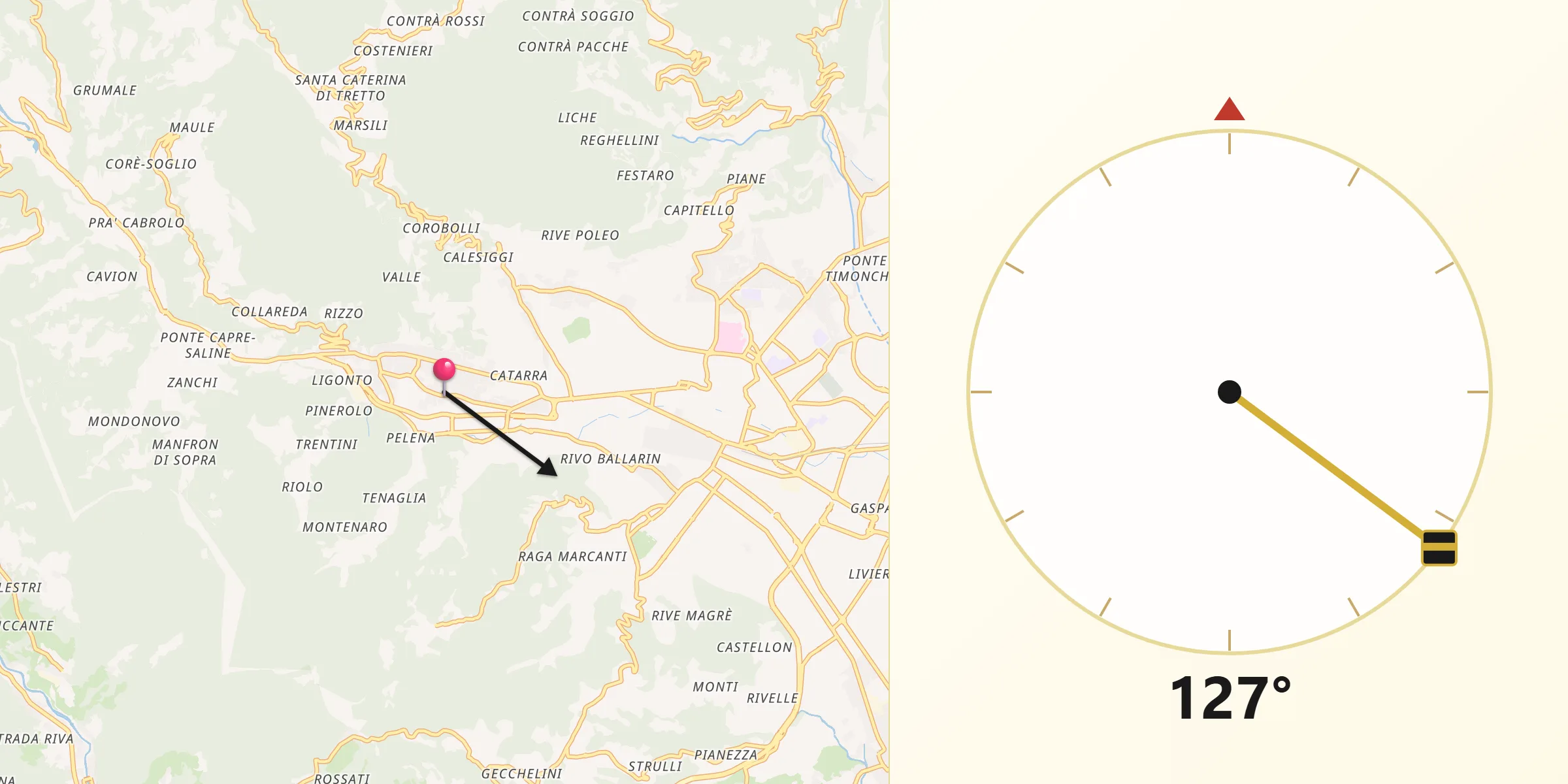 Direzione della Qibla da Torrebelvicino