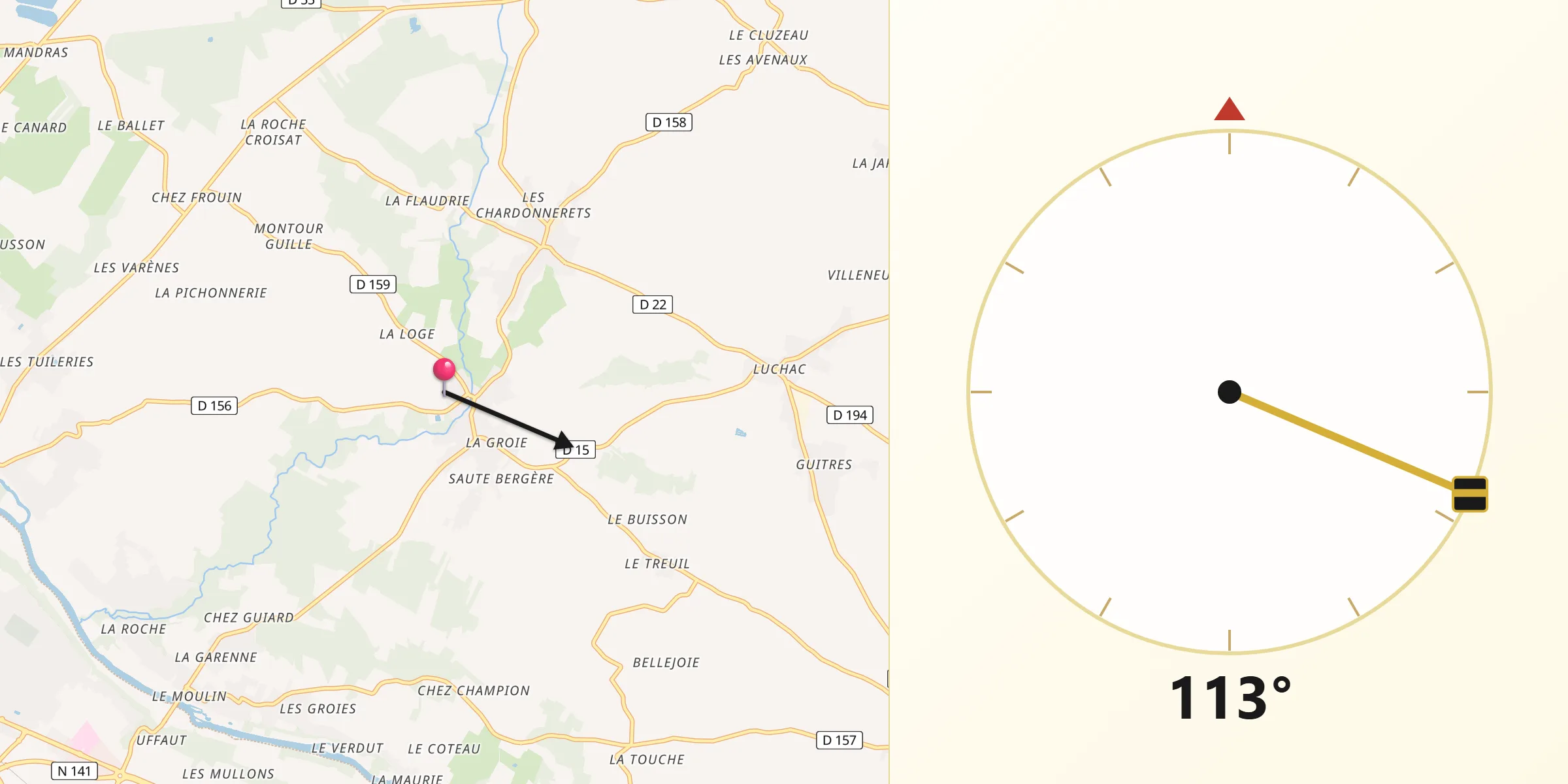 Direction vers la Qibla depuis Nercillac