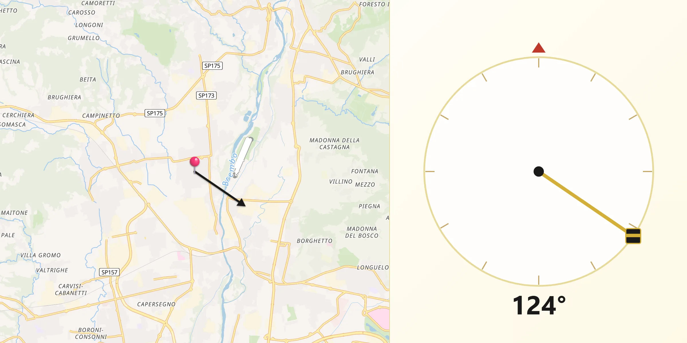 Direzione della Qibla da Brembate di Sopra