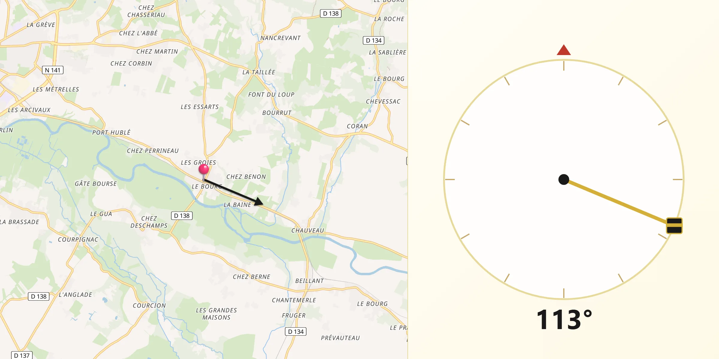Direction vers la Qibla depuis Chaniers