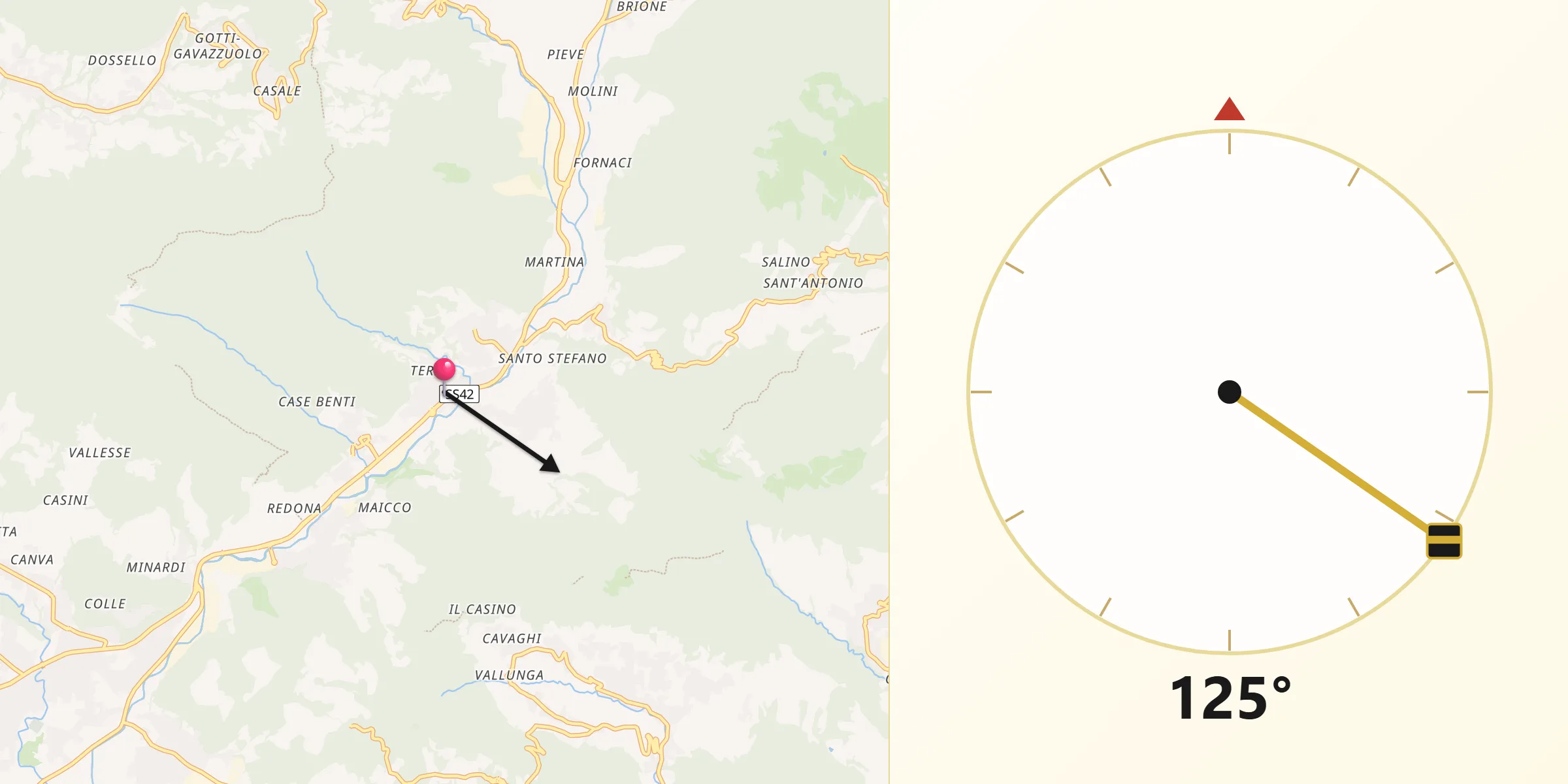 Direzione della Qibla da Borgo di Terzo