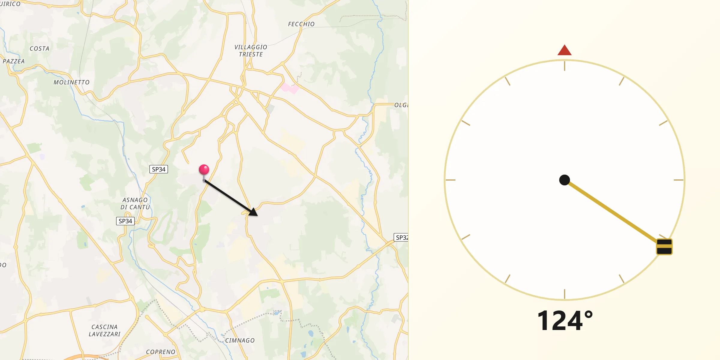 Direzione della Qibla da Montesolaro