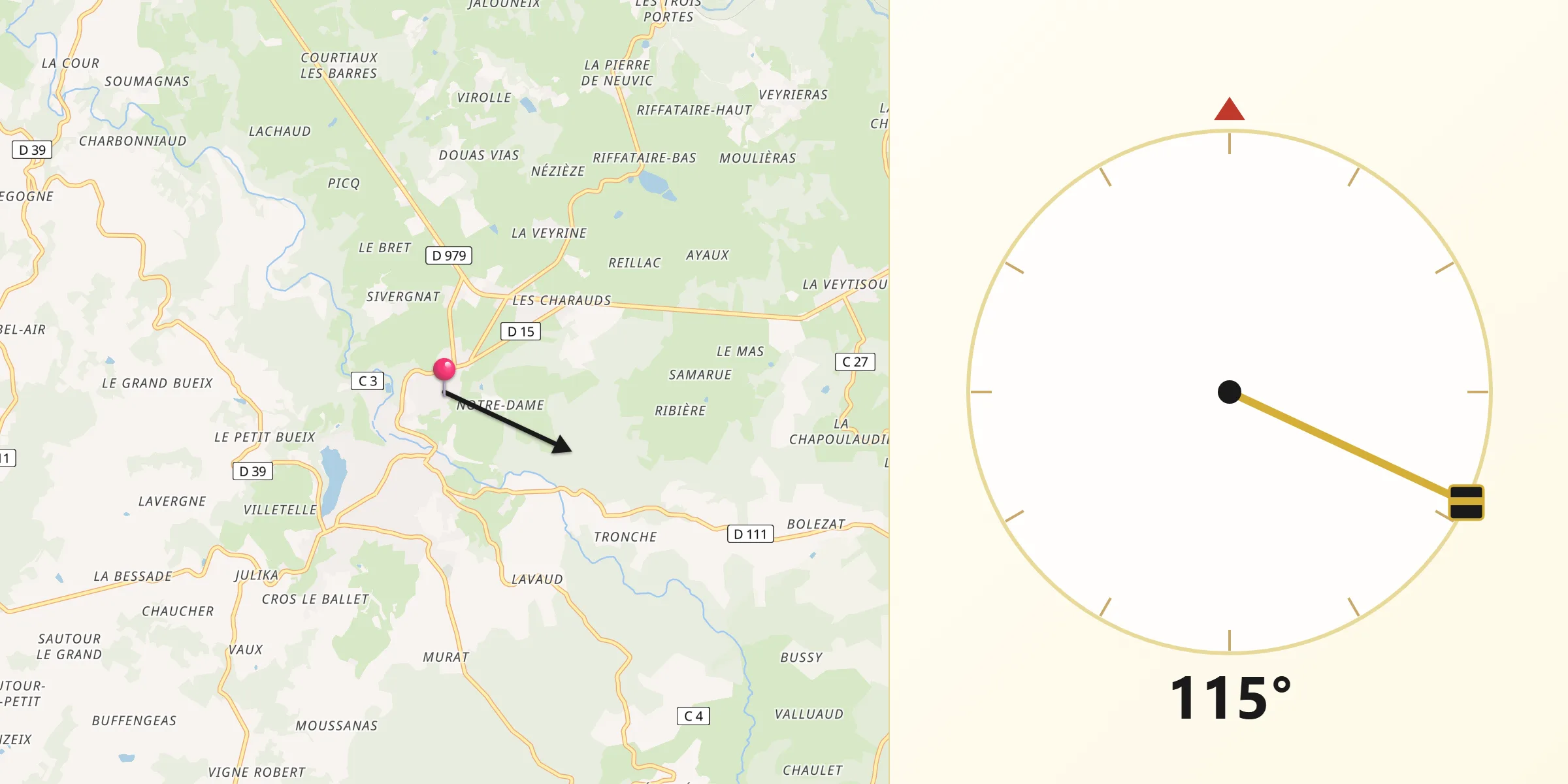 Direction vers la Qibla depuis Neuvic-Entier