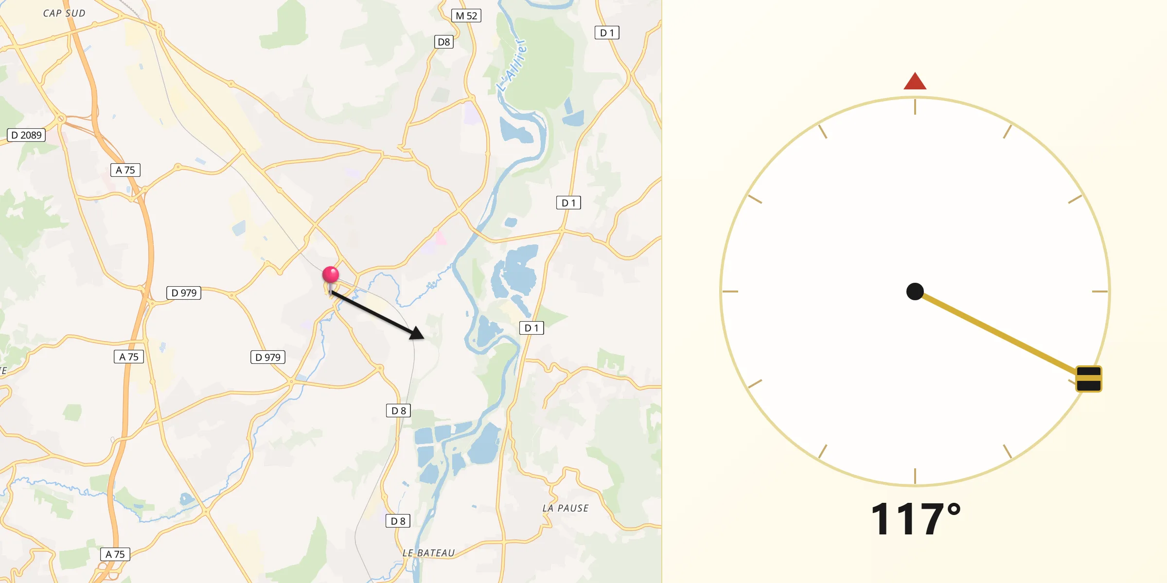 Direction vers la Qibla depuis Le Cendre