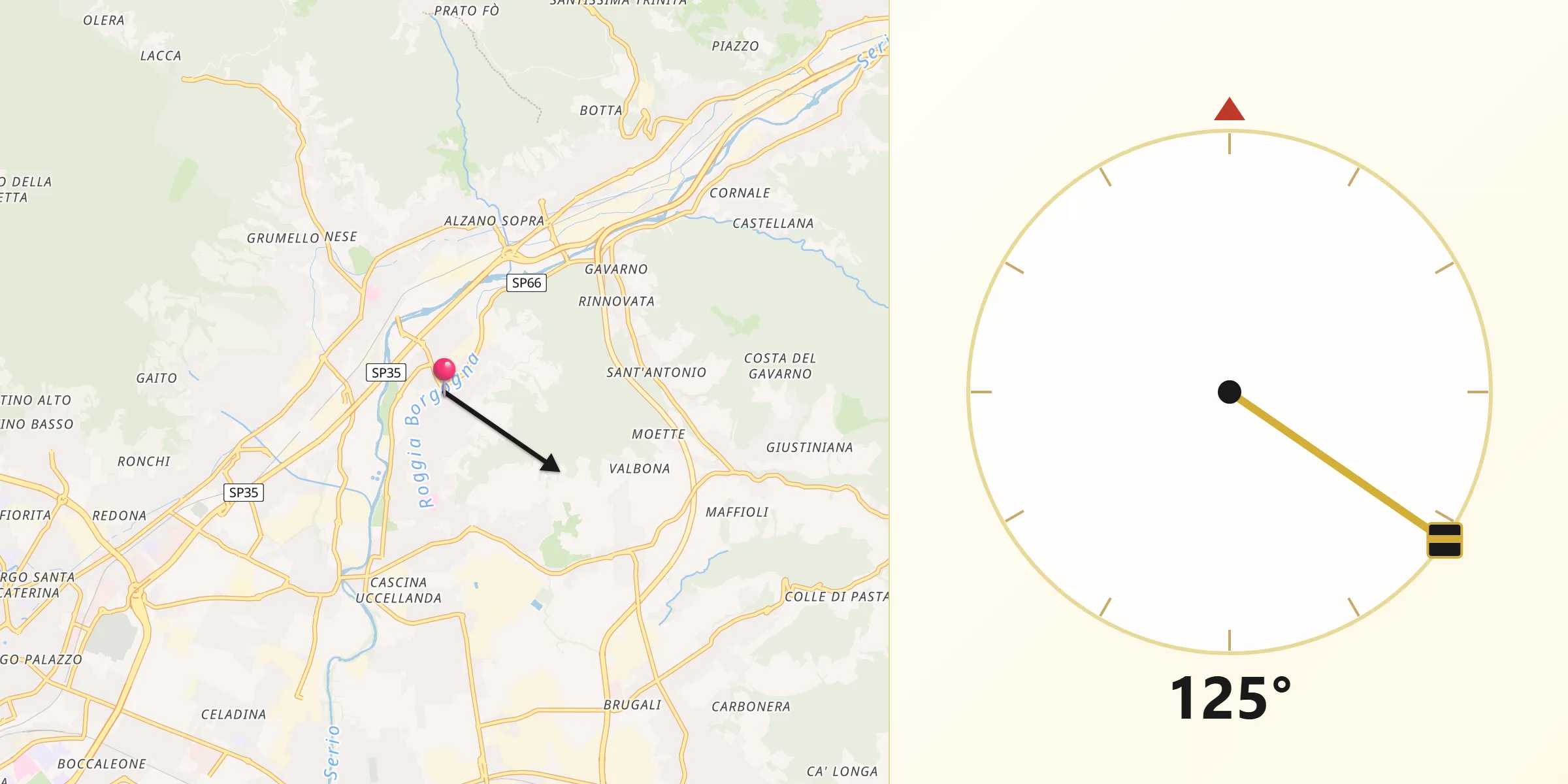 Direzione della Qibla da Villa di Serio