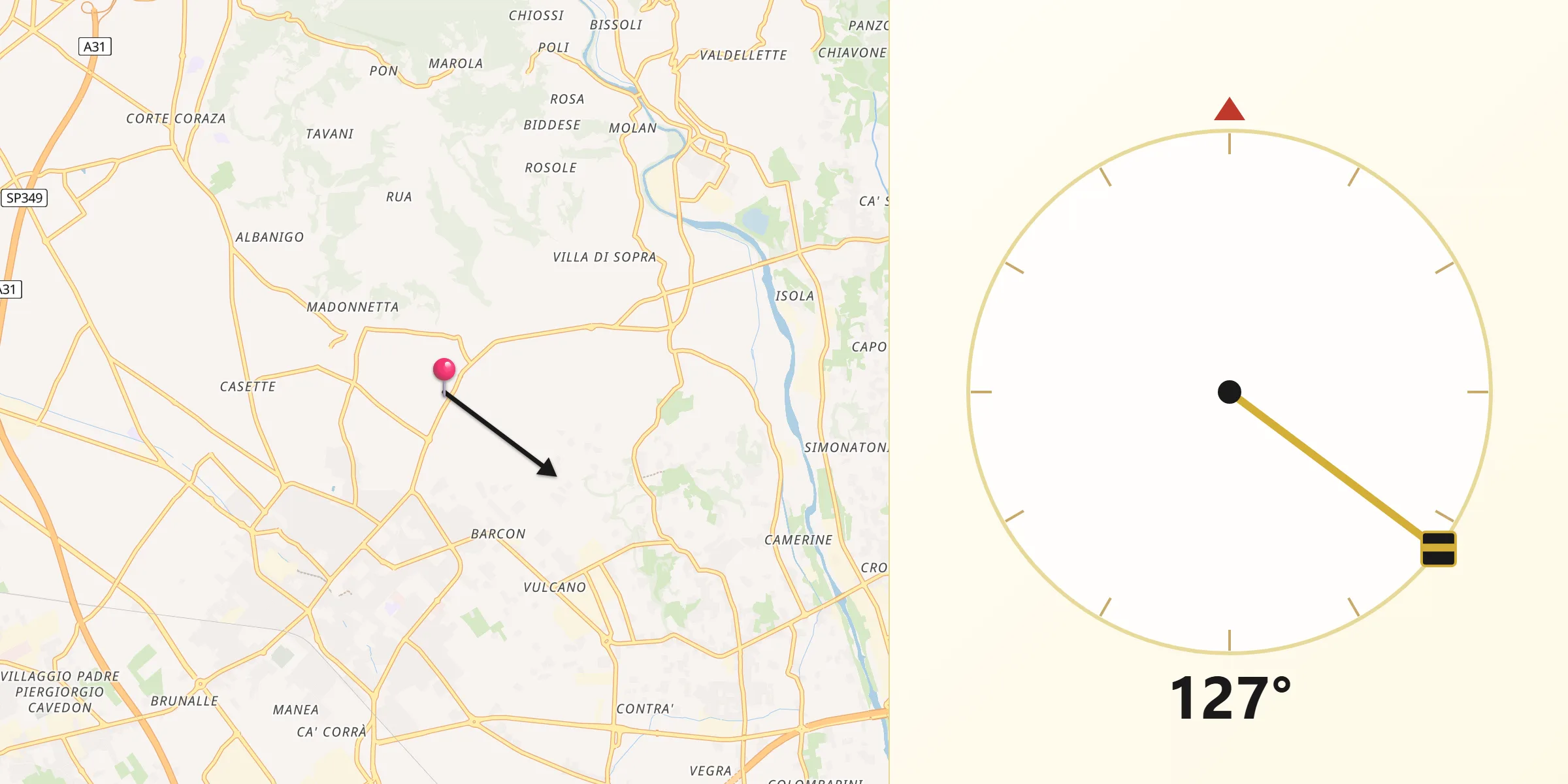 Direzione della Qibla da Grumolo Pedemonte