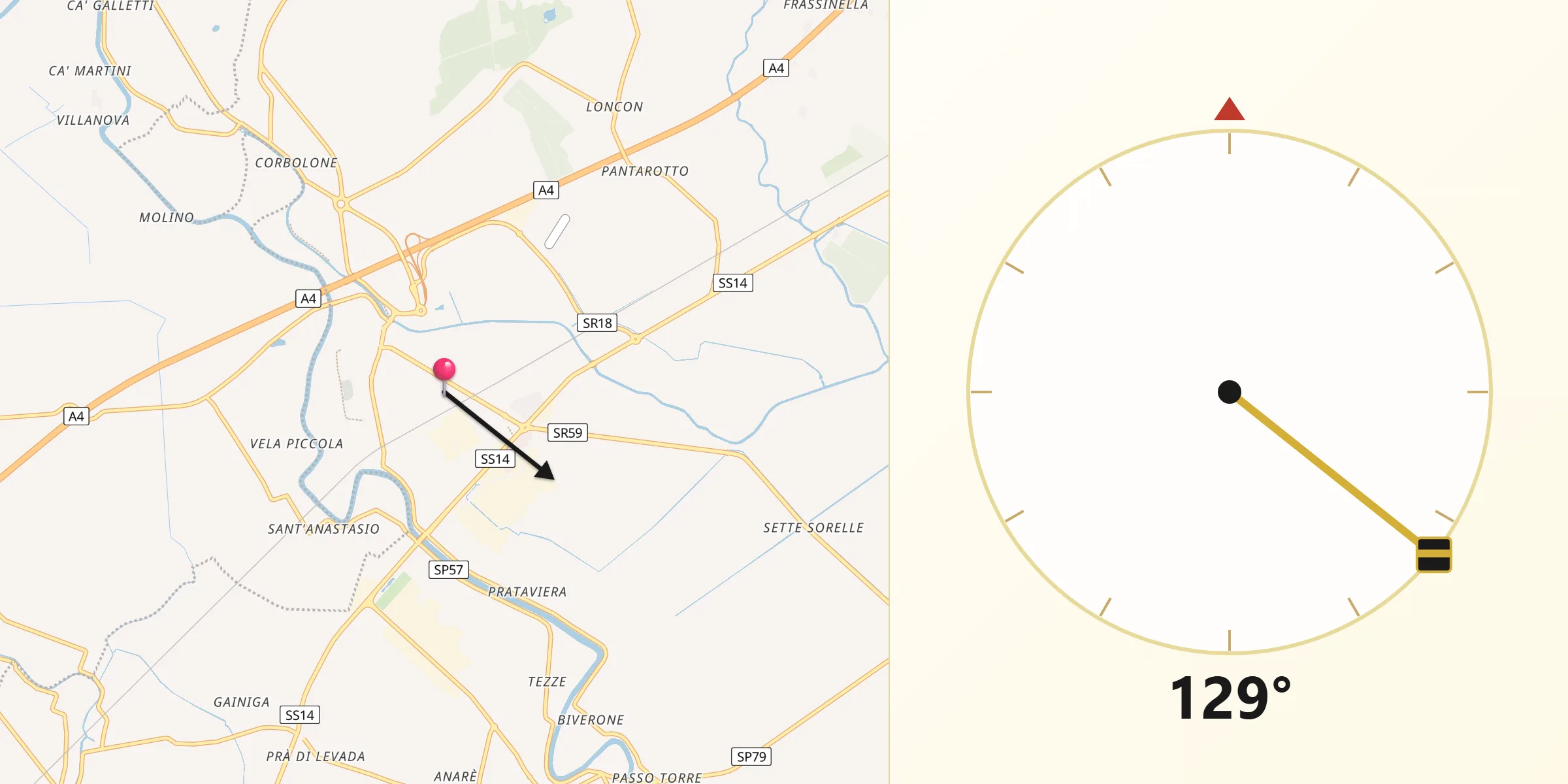 Direzione della Qibla da San Stino di Livenza