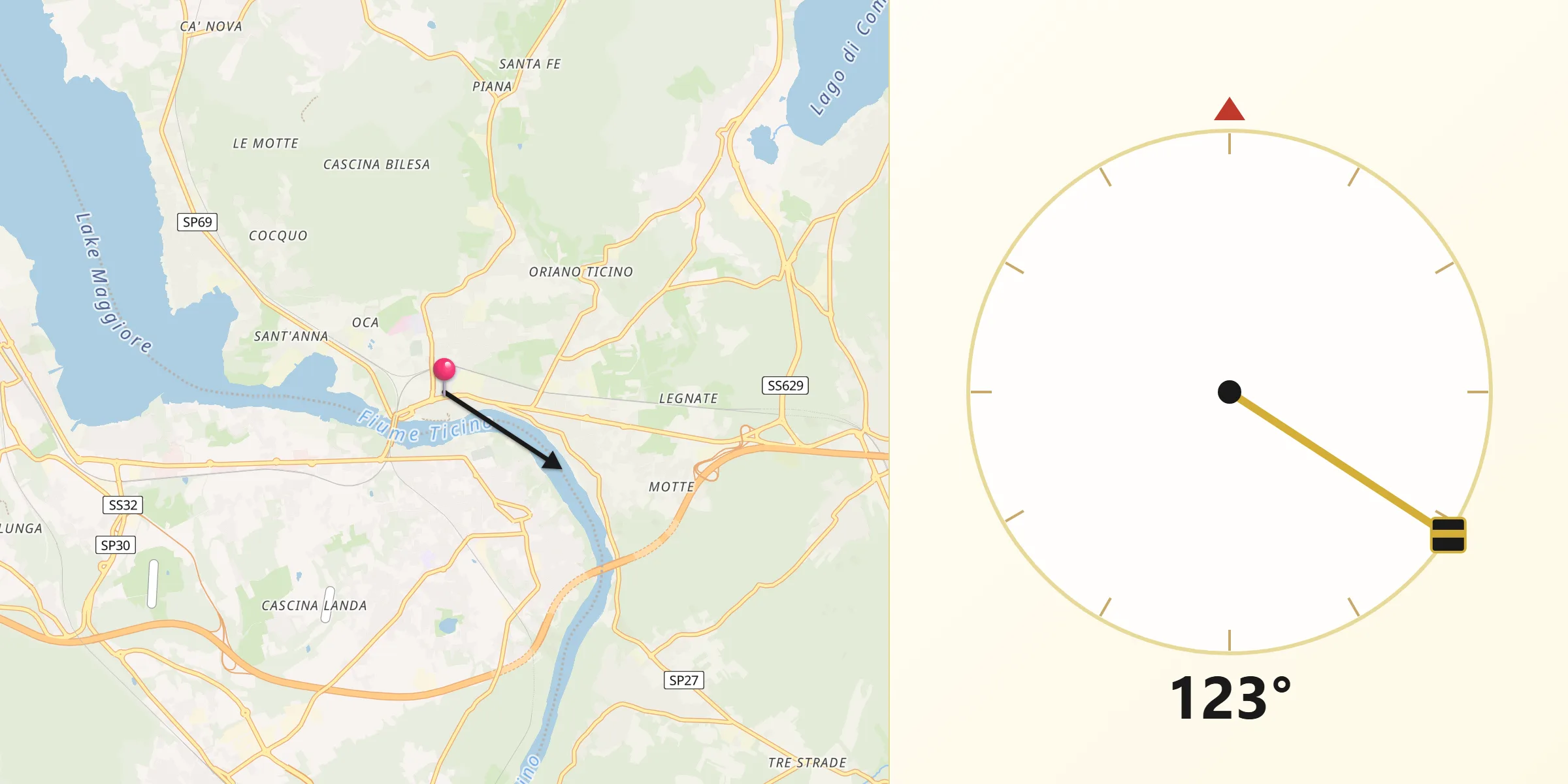 Direzione della Qibla da Sesto Calende