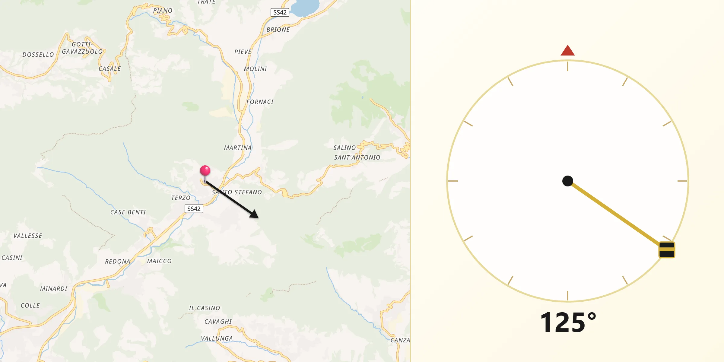 Direzione della Qibla da Vigano San Martino