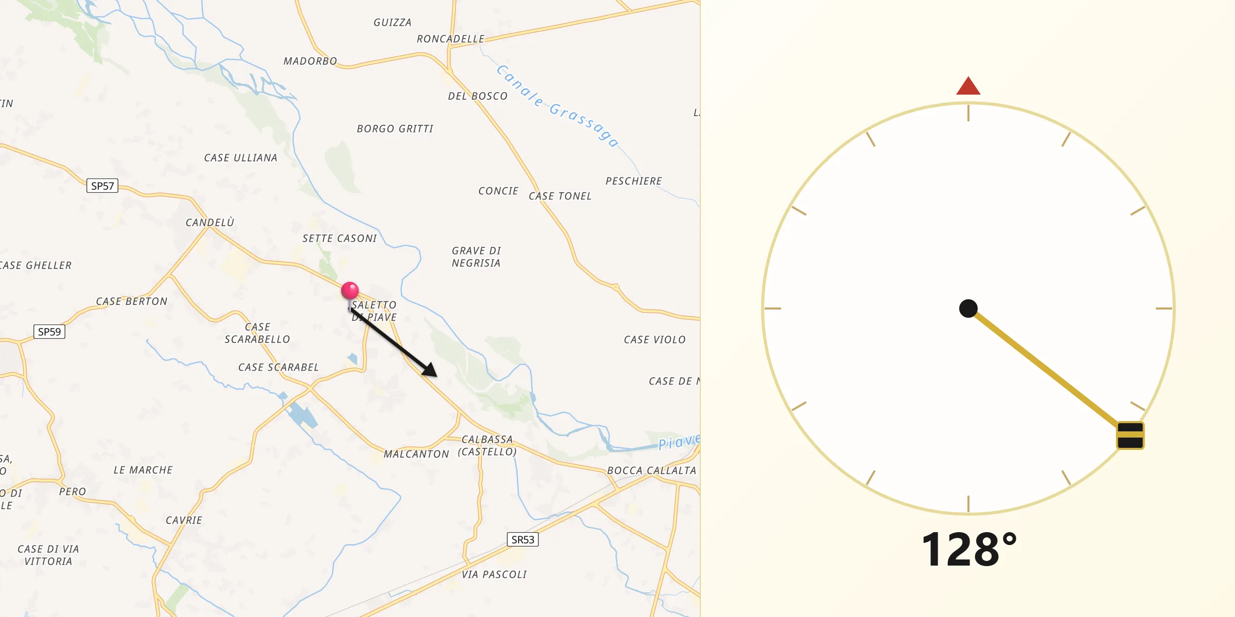 Direzione della Qibla da Saletto-San Bartolomeo