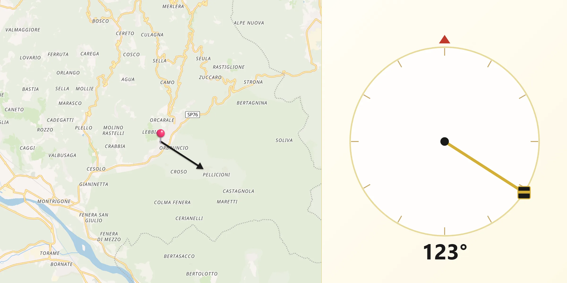 Direzione della Qibla da Valduggia