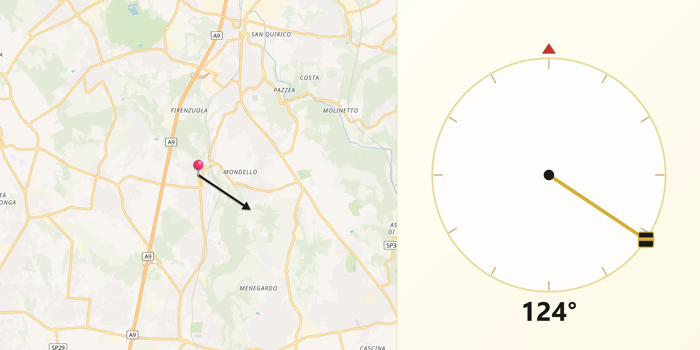 Direzione della Qibla da Cadorago-Caslino al Piano